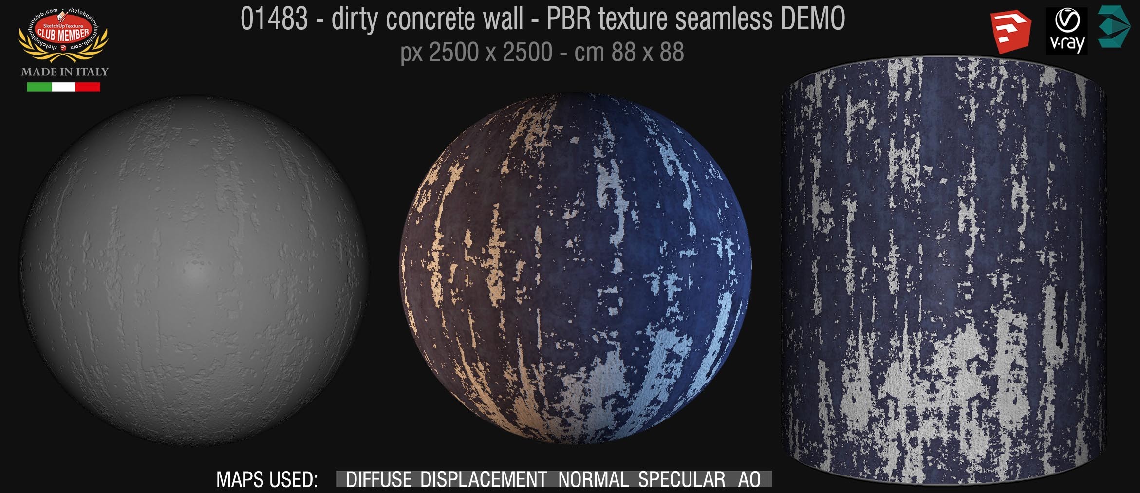 01483 Concrete bare dirty wall PBR texture seamless DEMO