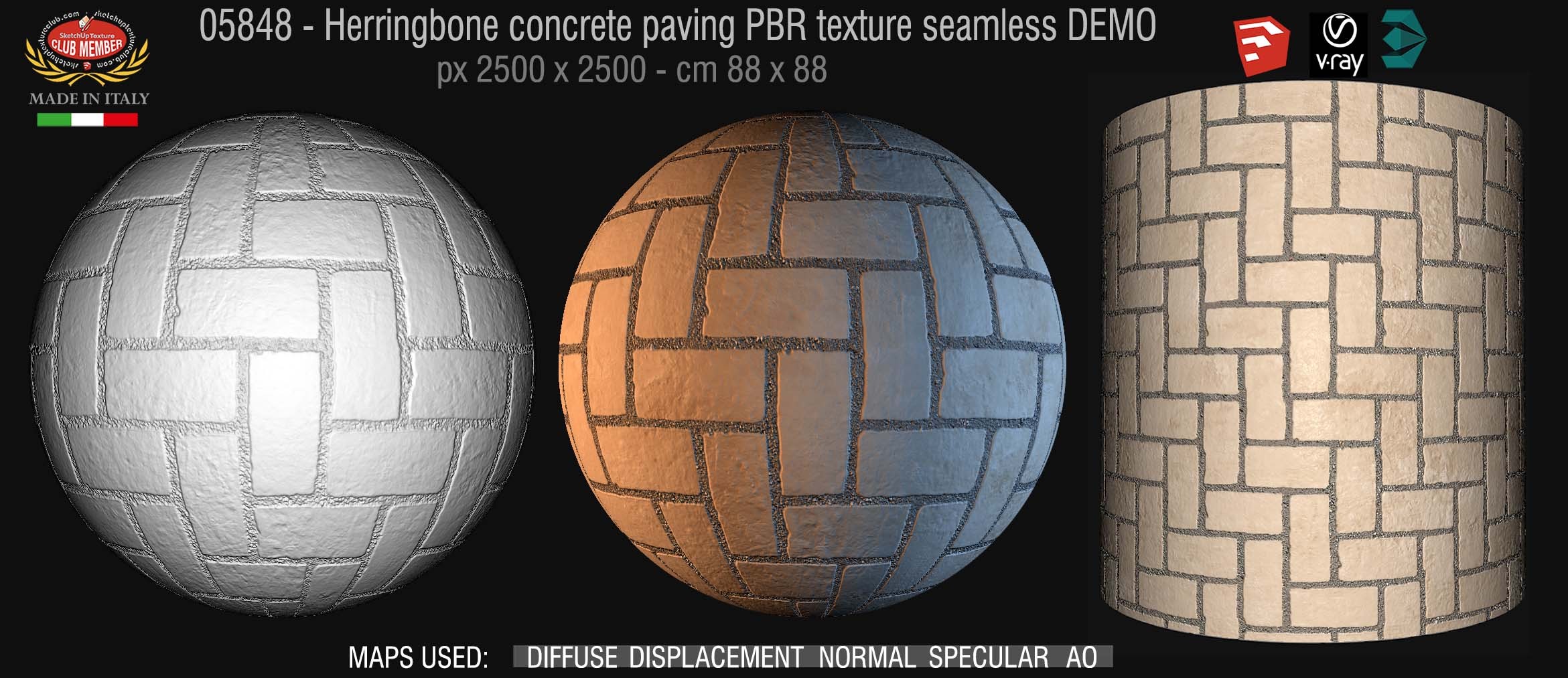 05848 Herringbone concrete paving PBR texture seamless DEMO