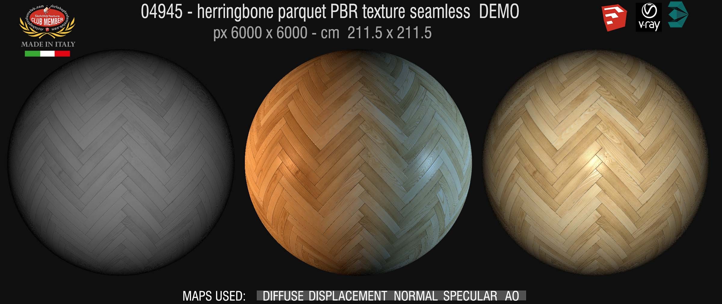 04945 Herringbone parquet PBR texture seamless DEMO