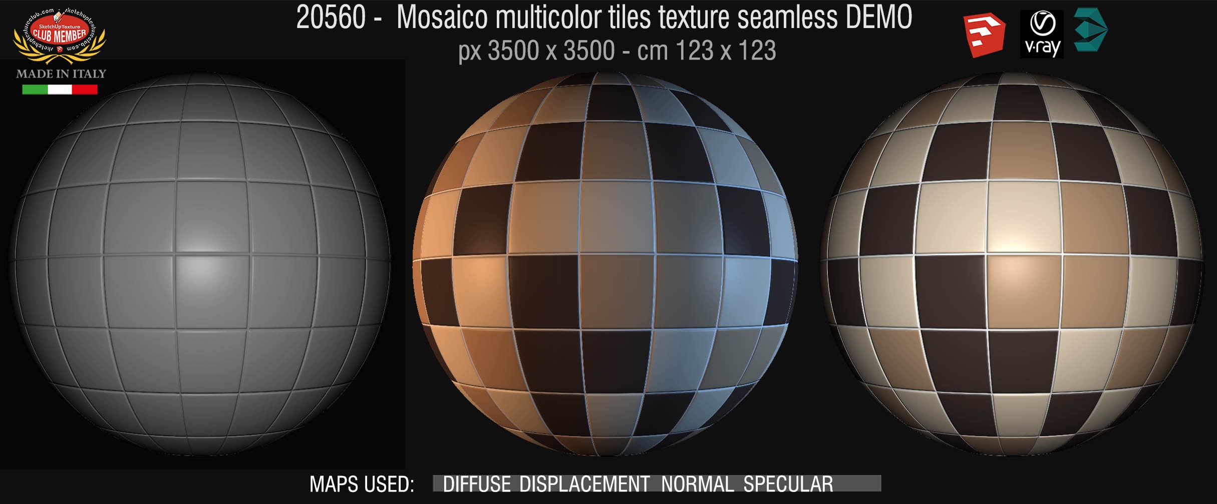 20560 Mosaic multicolor tiles texture + maps DEMO