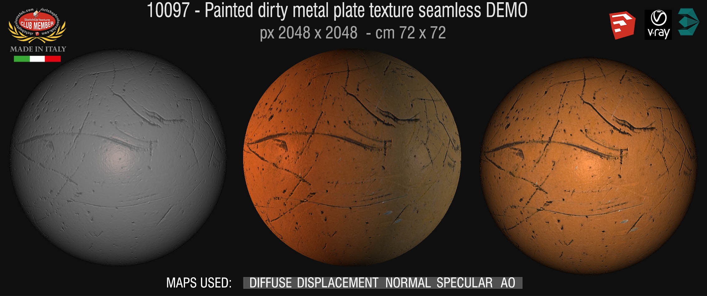 10097 HR Painted dirty metal texture seamless + maps DEMO