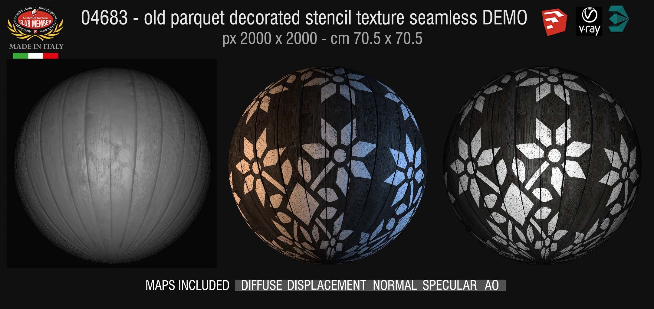 04683 HR Parquet decorated stencil texture seamless + maps DEMO