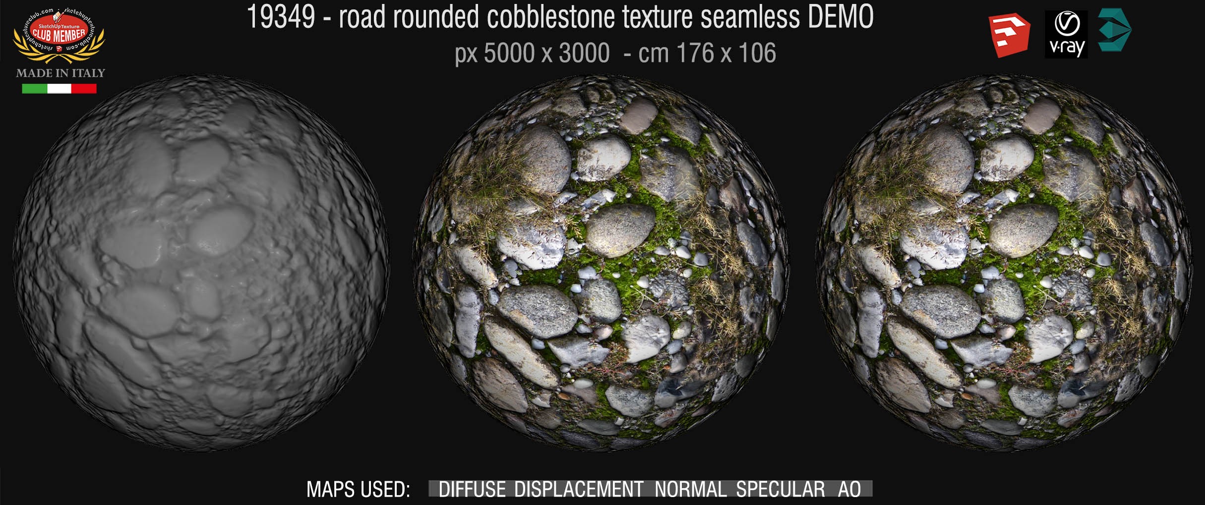 19349 Rounded cobblestone with dry grass texture seamless + maps DEMO