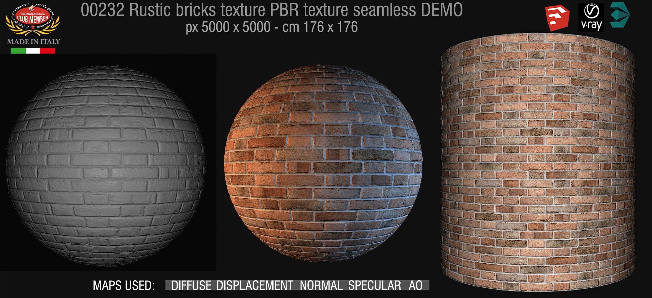 00232 Rustic bricks PBR texture seamless DEMO