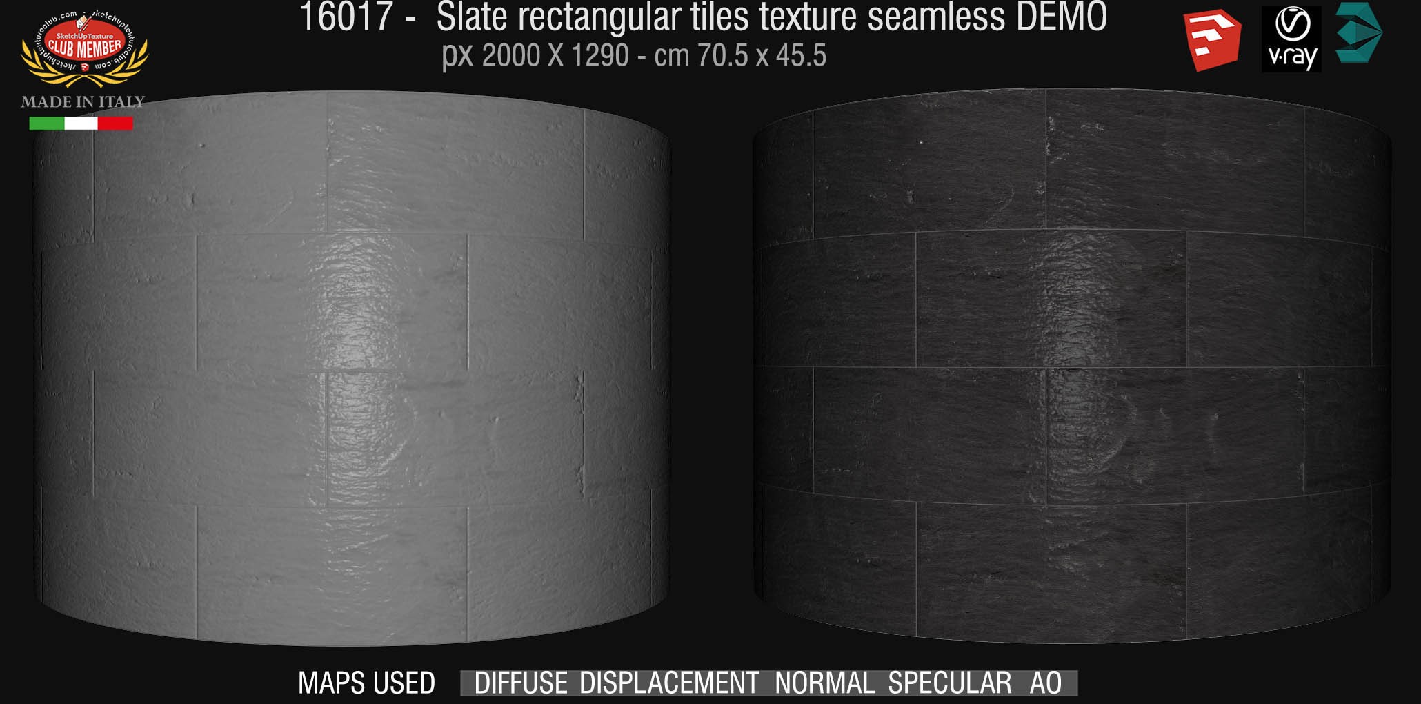 16017 Slate rectangular tile texture seamless + maps DEMO