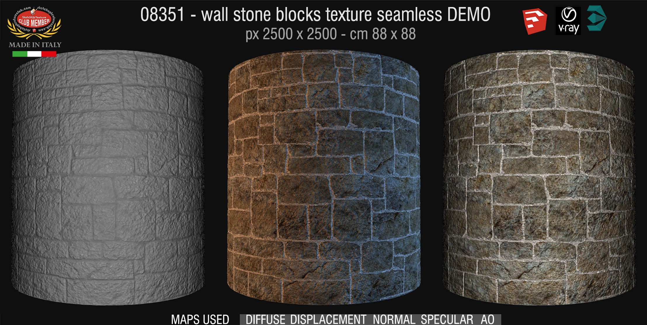 08351 HR Wall stone with regular blocks texture + maps DEMO