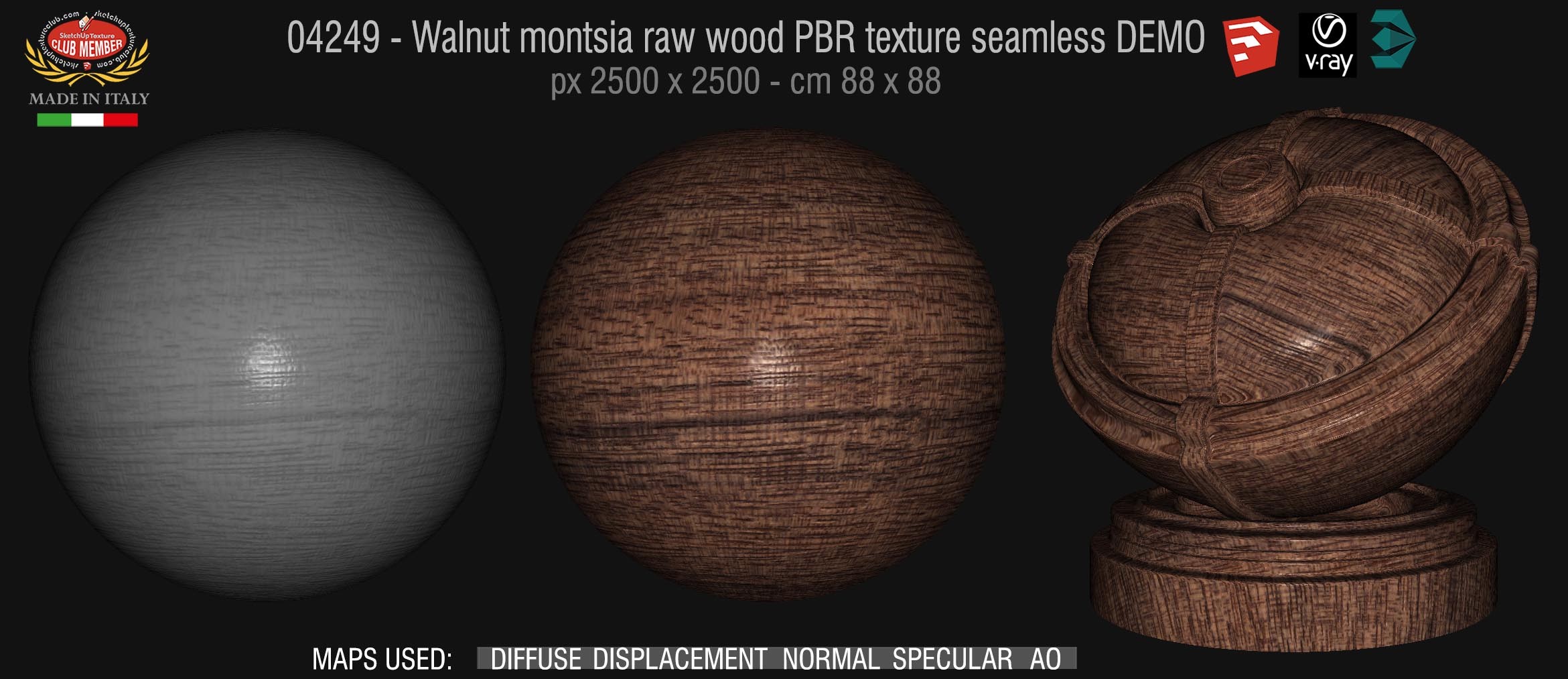 04249 Walnut montsia raw wood PBR texture seamless DEMO