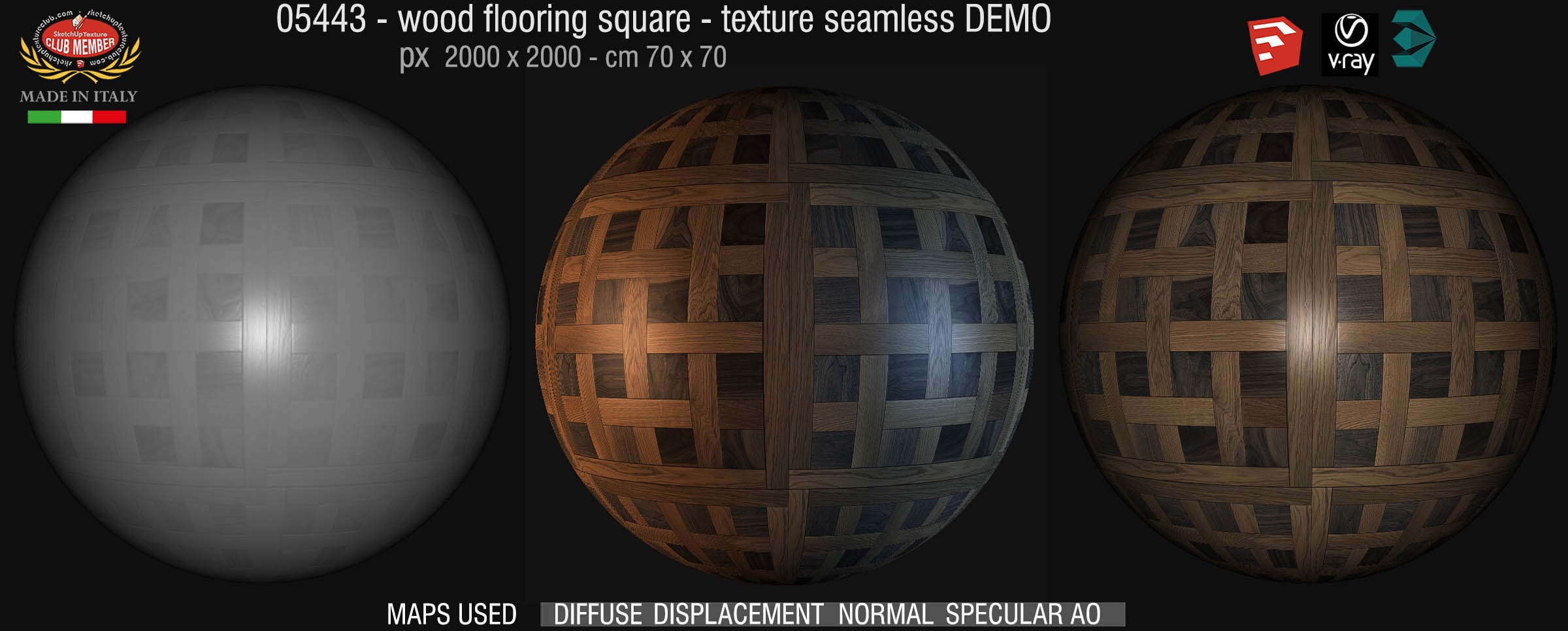 05443 Wood flooring square texture seamless + maps DEMO