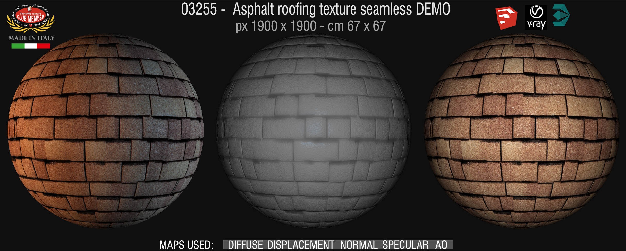 03255 Asphalt roofing texture + maps DEMO