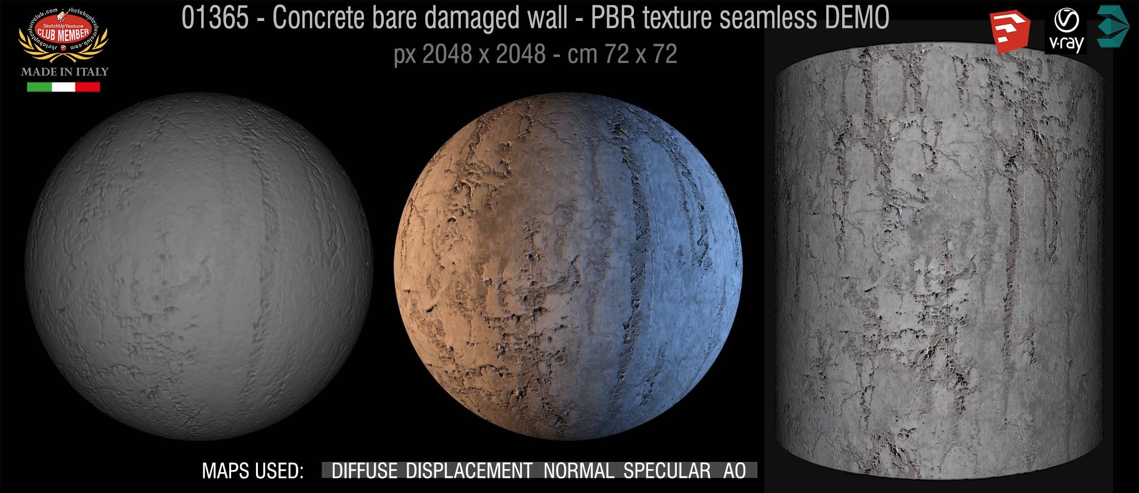 01365 Concrete bare damaged wall PBR texture seamless DEMO
