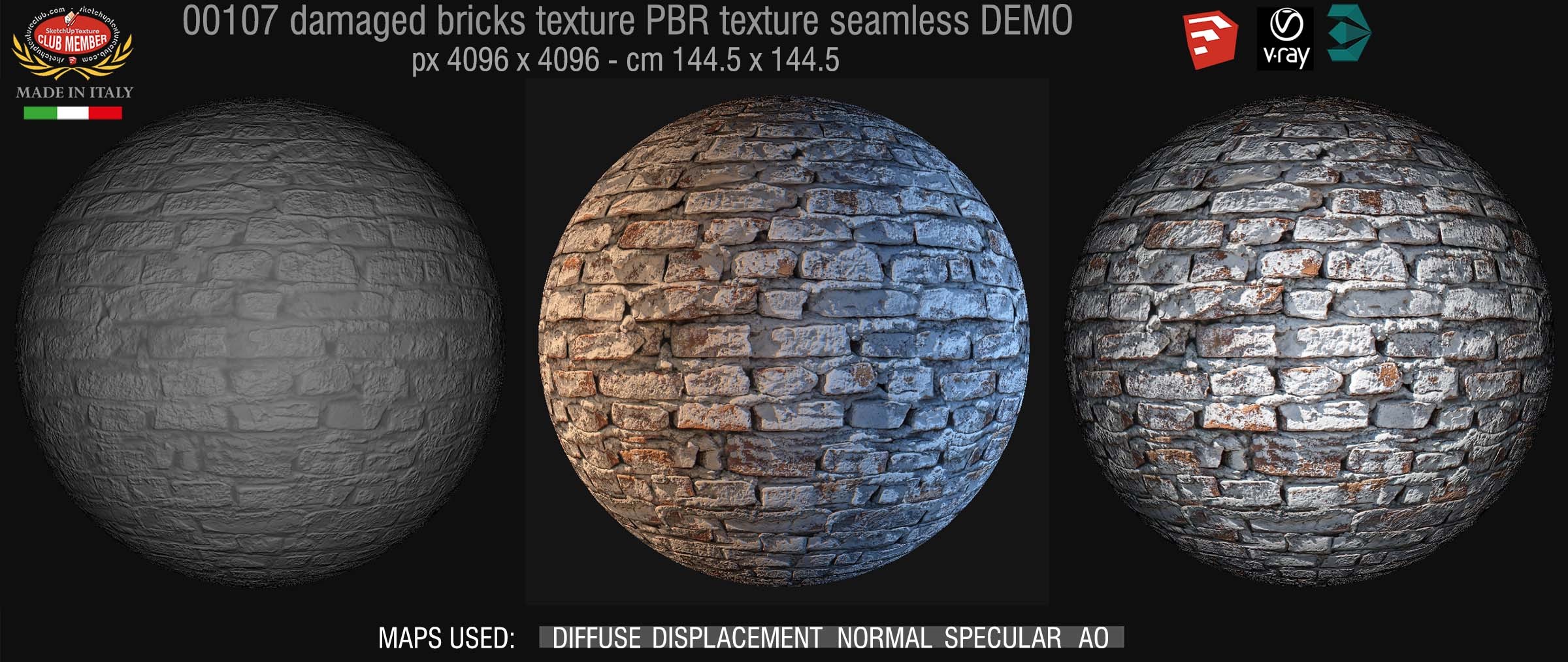 00107 Damaged bricks PBR texture seamless DEMO