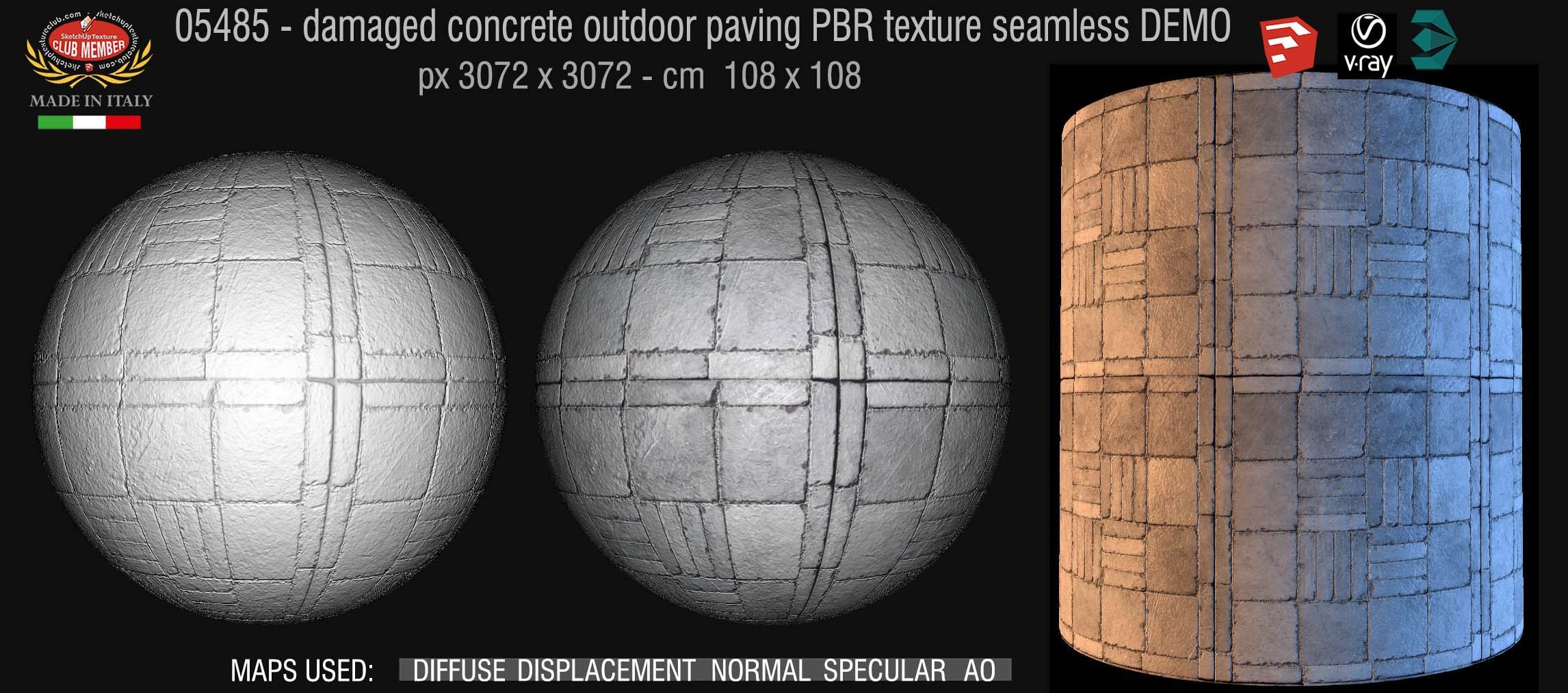 05485 Damaged concrete outdoor paving PBR texture seamless DEMO
