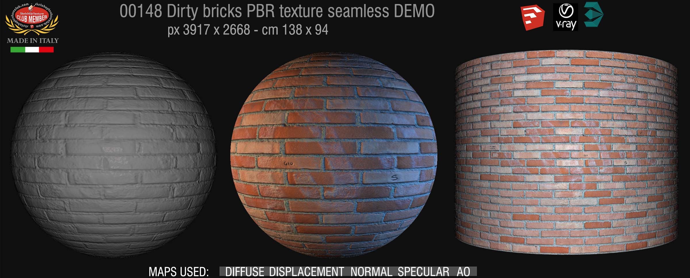 00148 Dirty bricks PBR texture seamless DEMO