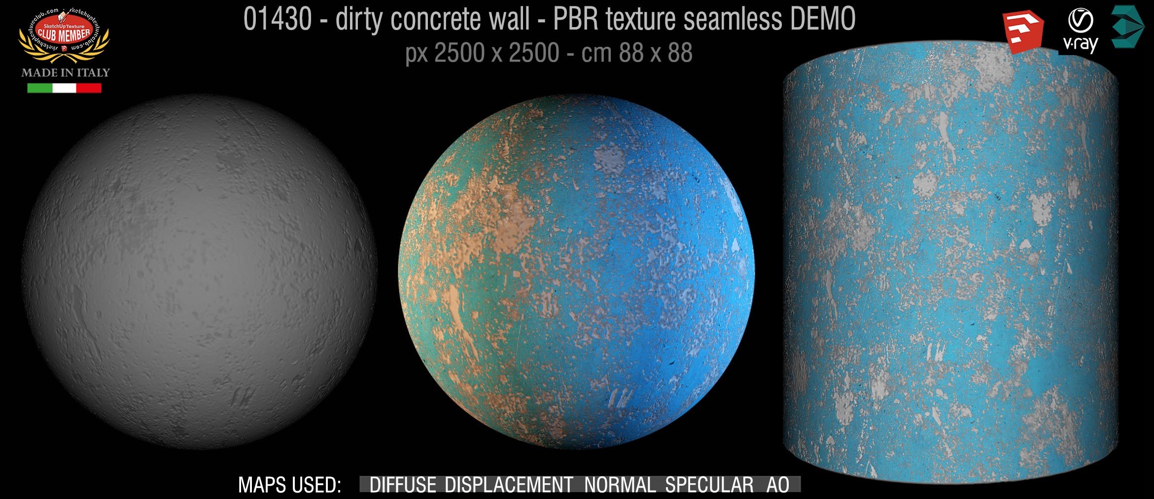 01430  Concrete bare dirty wall PBR texture seamless DEMO