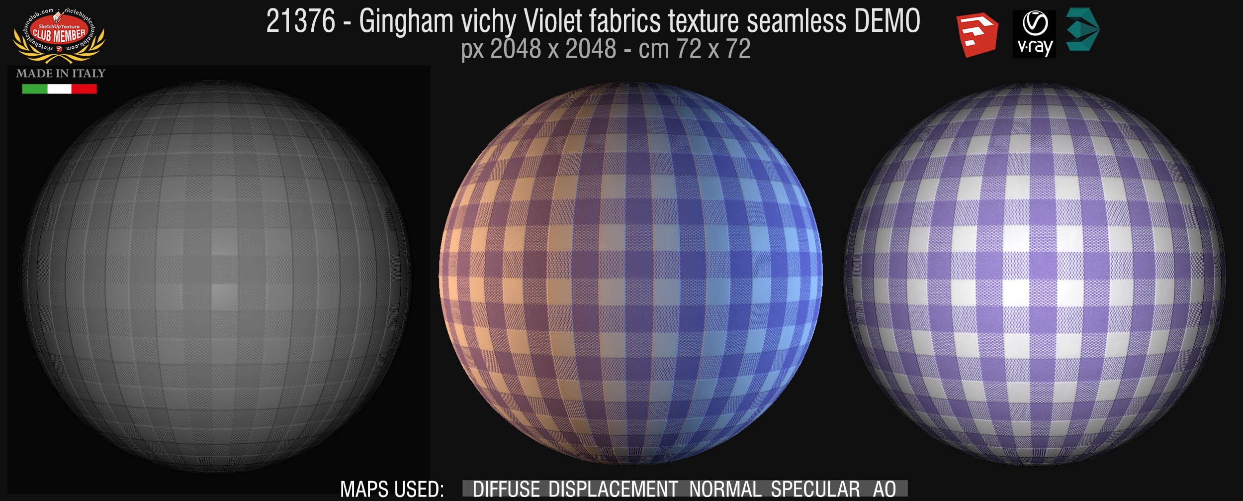 21376 6 Gingham vichy Violet fabrics texture + maps DEMO
