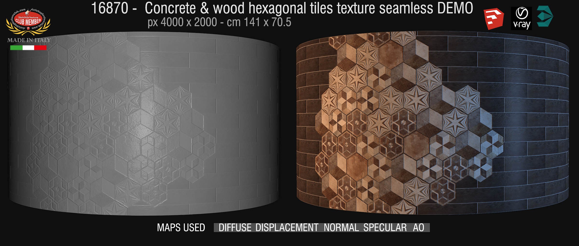 16870  Concrete & wood hexagonal tiles texture seamless + mpas DEMO