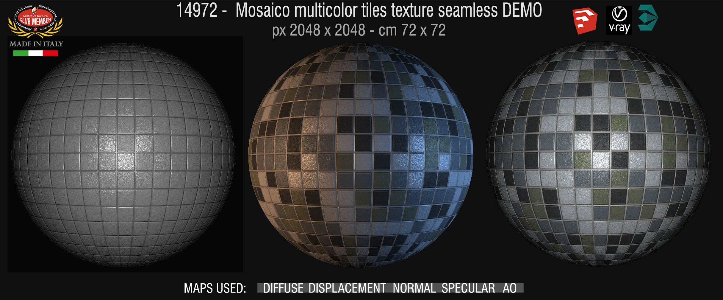 14972 Mosaico multicolor tiles texture seamless + maps DEMO