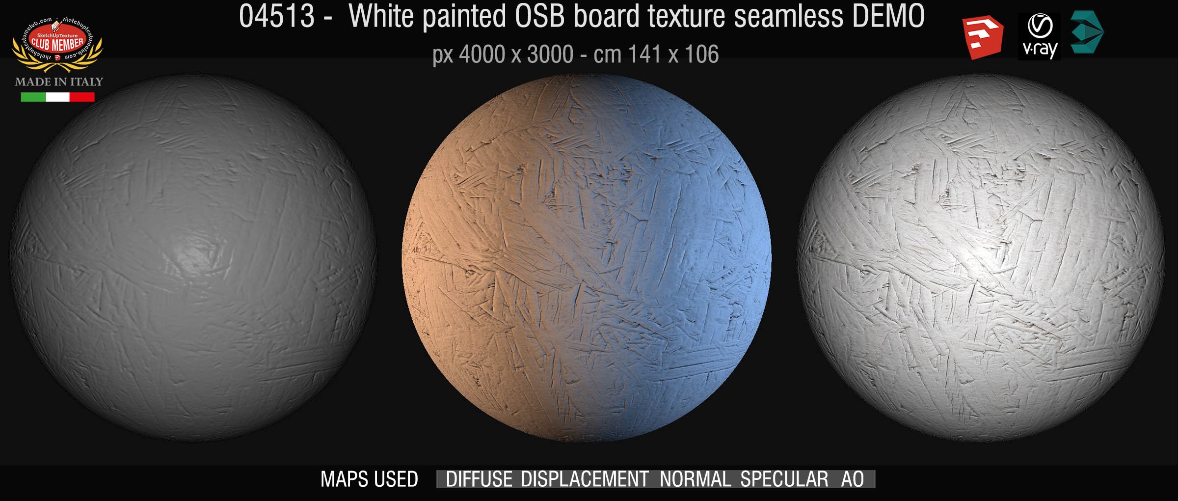 04513 White painted OSB board texture seamless + maps DEMO