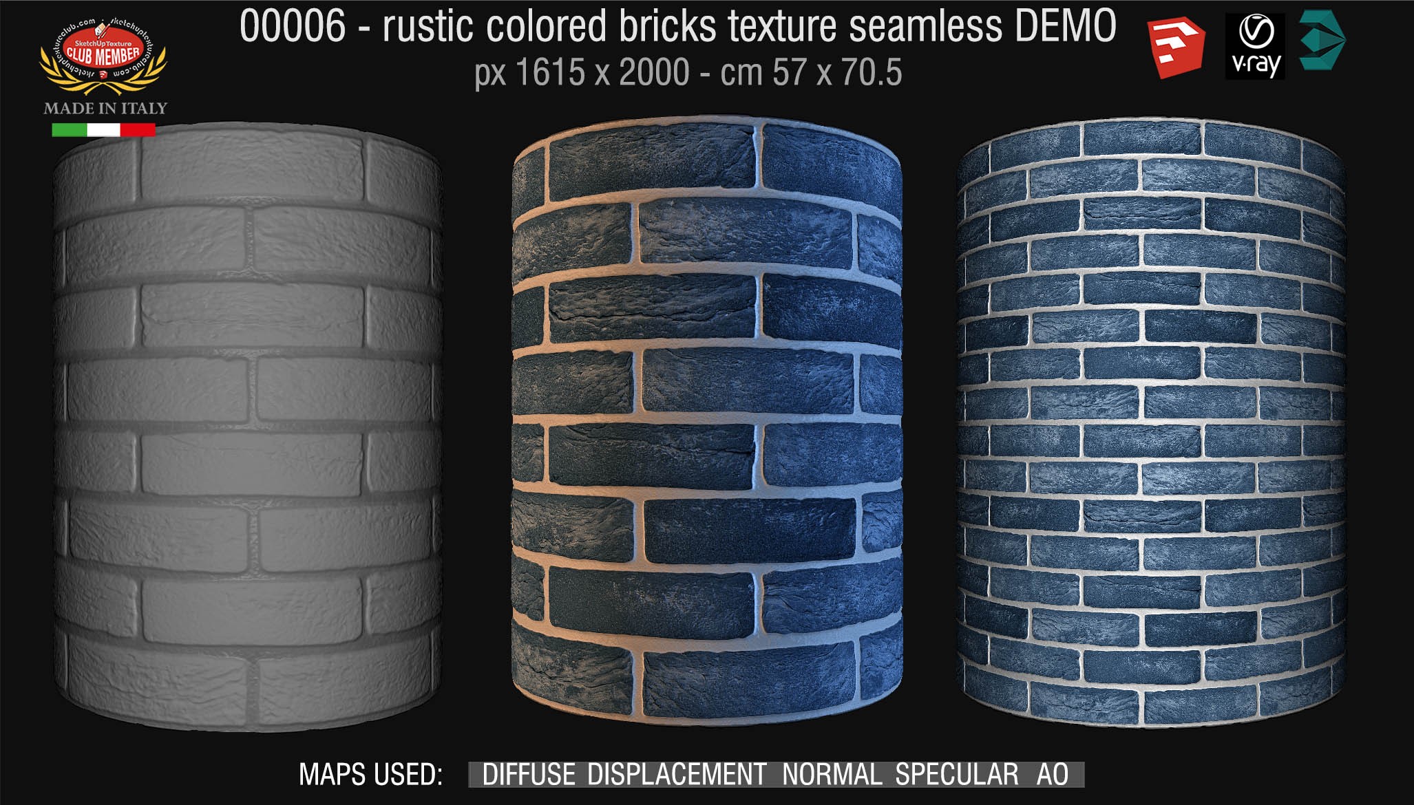 00006 colored rustic bricks texture seamless + maps DEMO