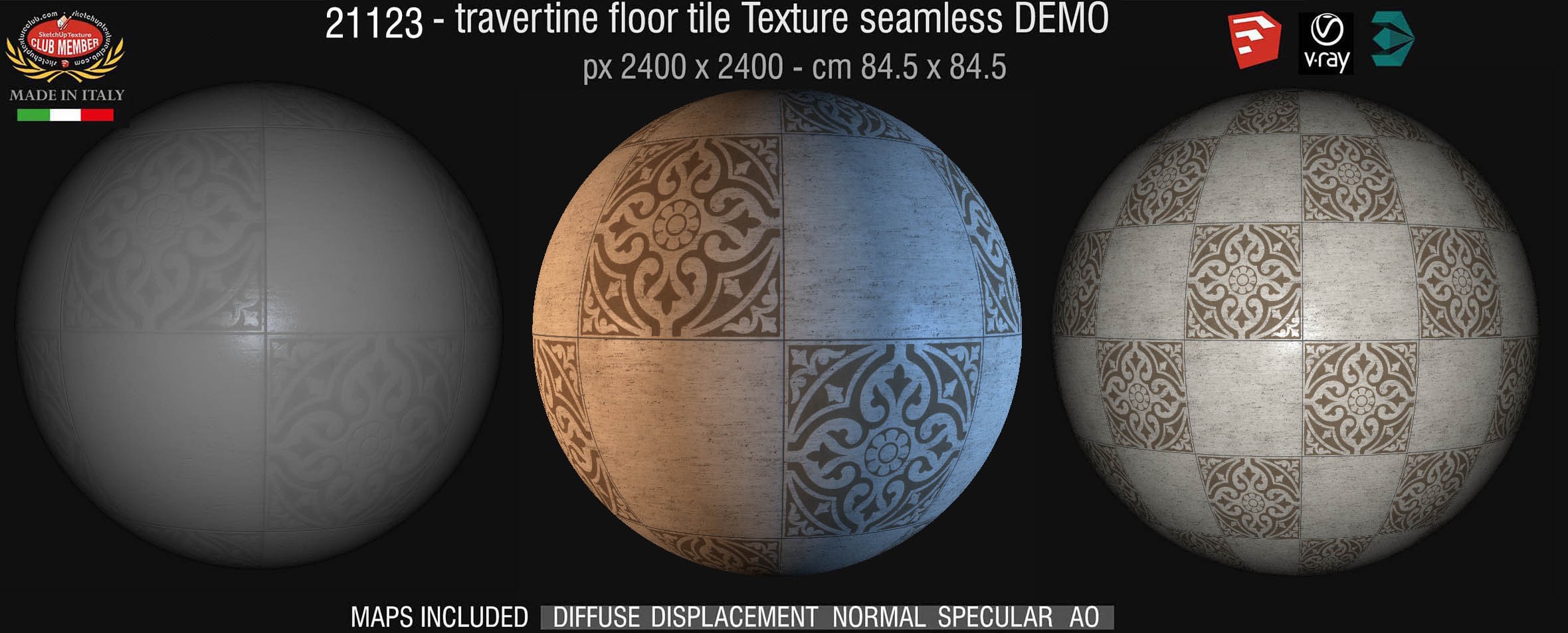 21123 Travertine floor tile texture seamless + maps DEMO