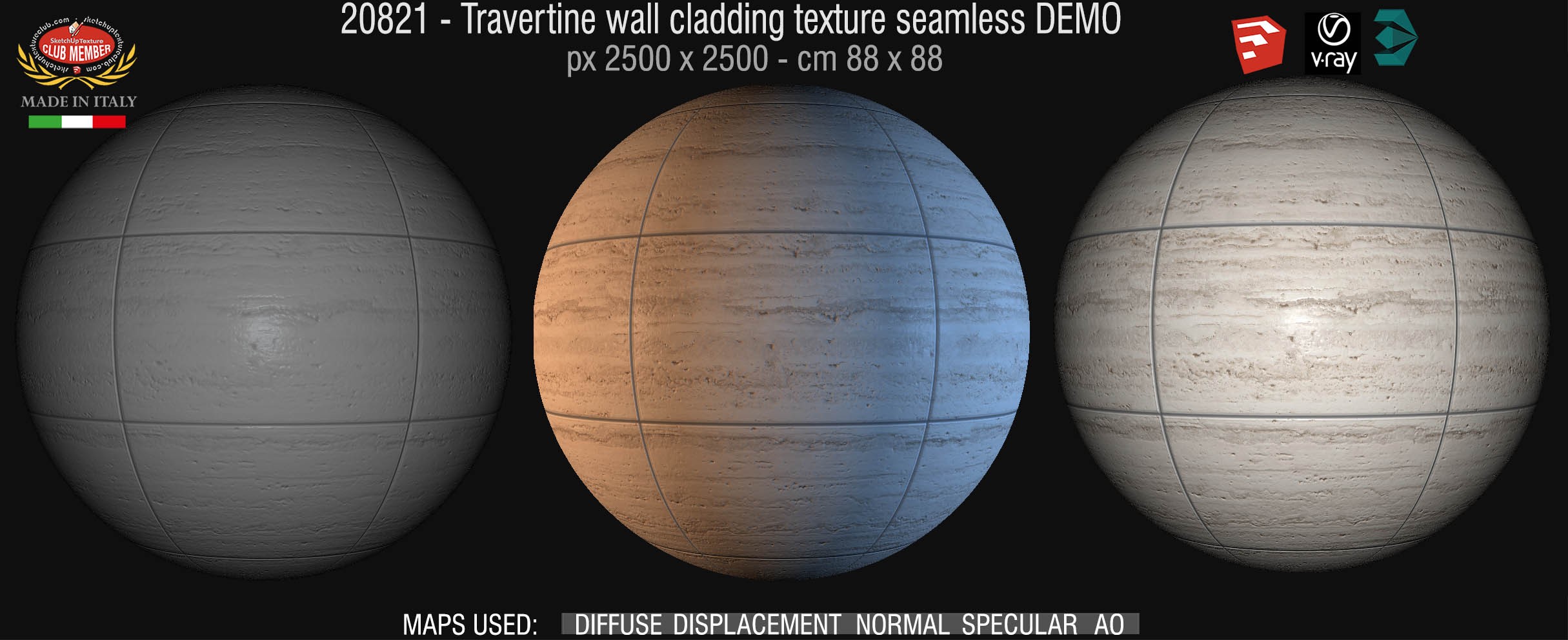20821 Travertine wall cladding texture seamless and Maps DEMO