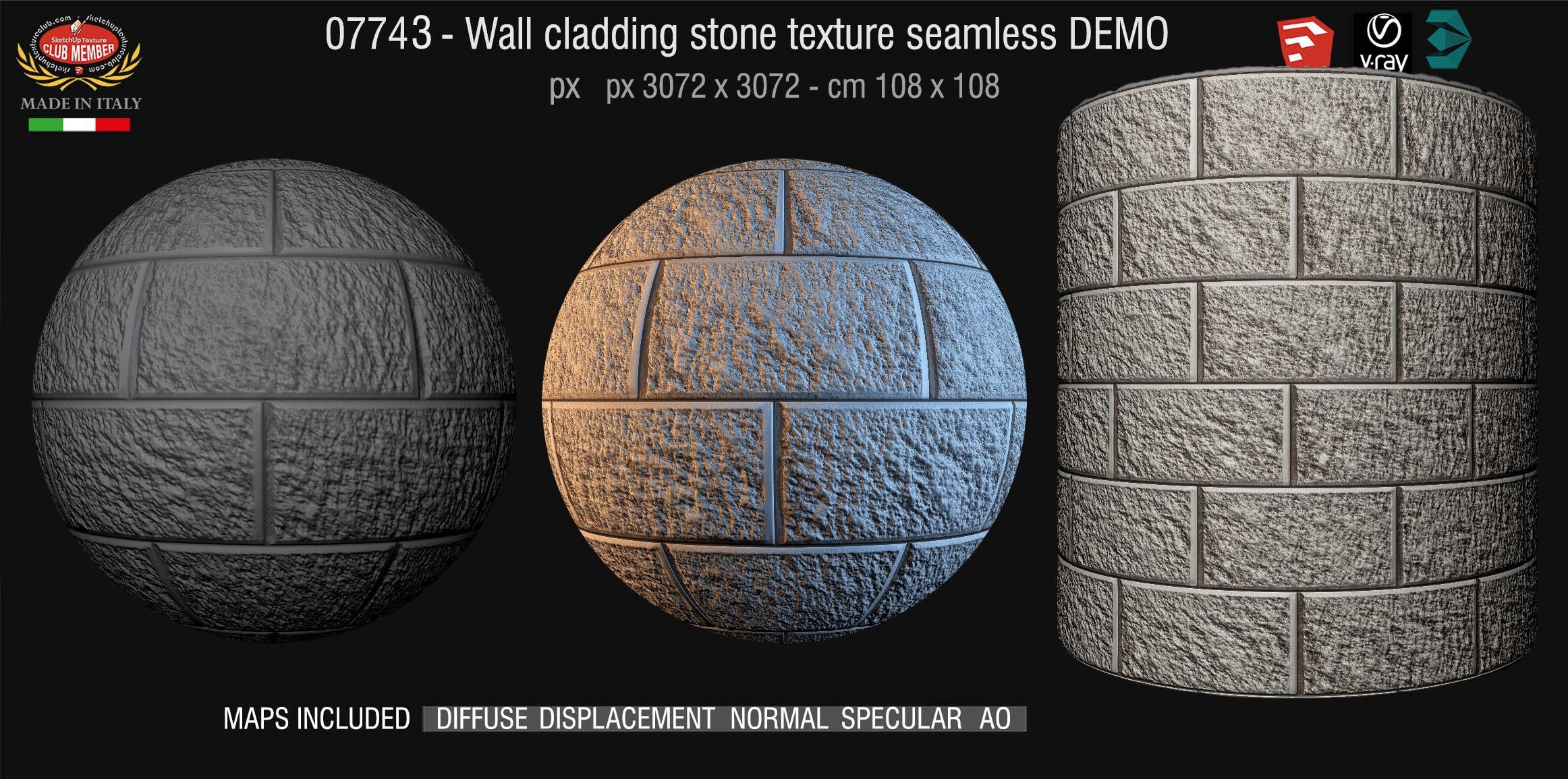 07743/6 Wall cladding stone texture pbr seamless demo
