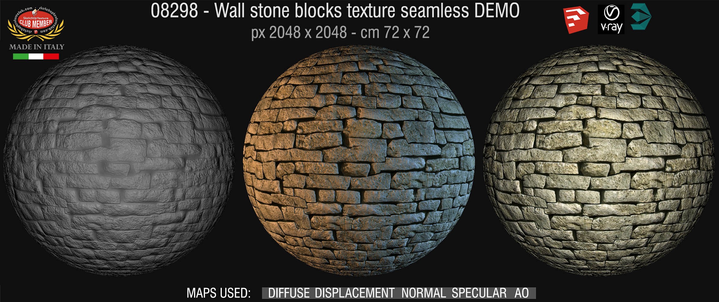 08298 HR Wall stone with regular blocks texture + maps DEMO