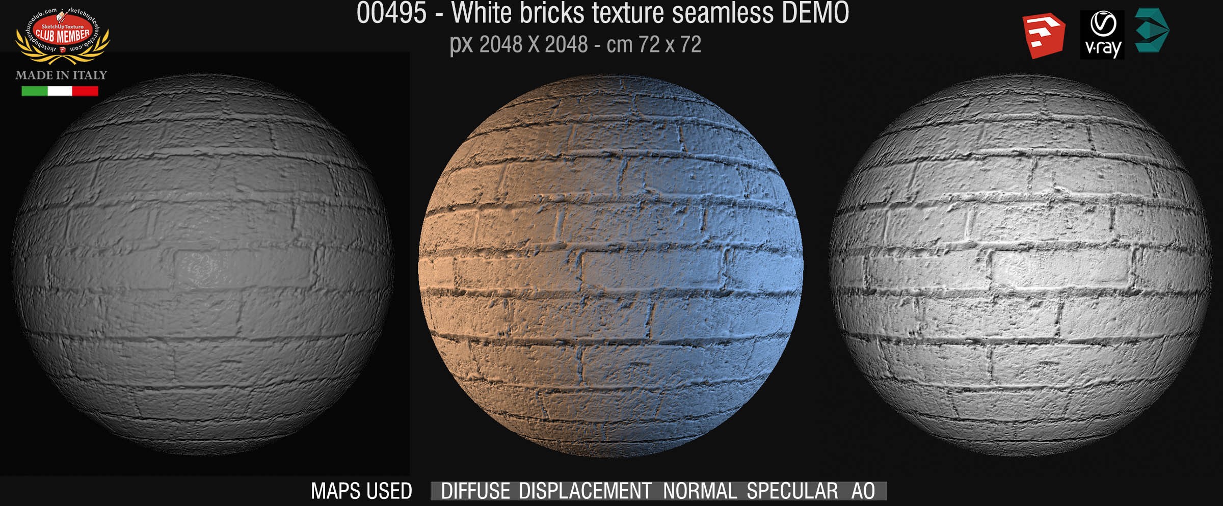 00495 White bricks texture seamless + maps DEMO