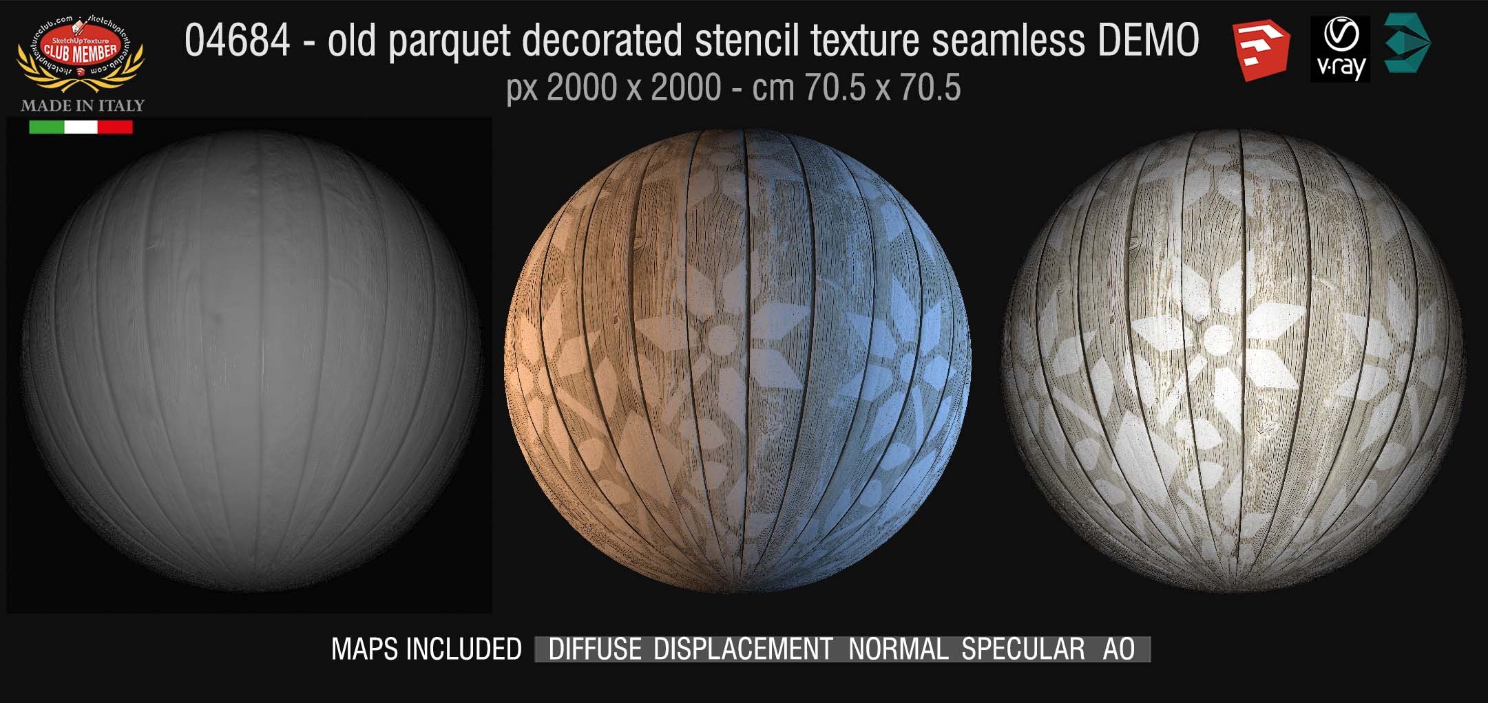 04684 Parquet decorated stencil texture seamless + maps DEMO