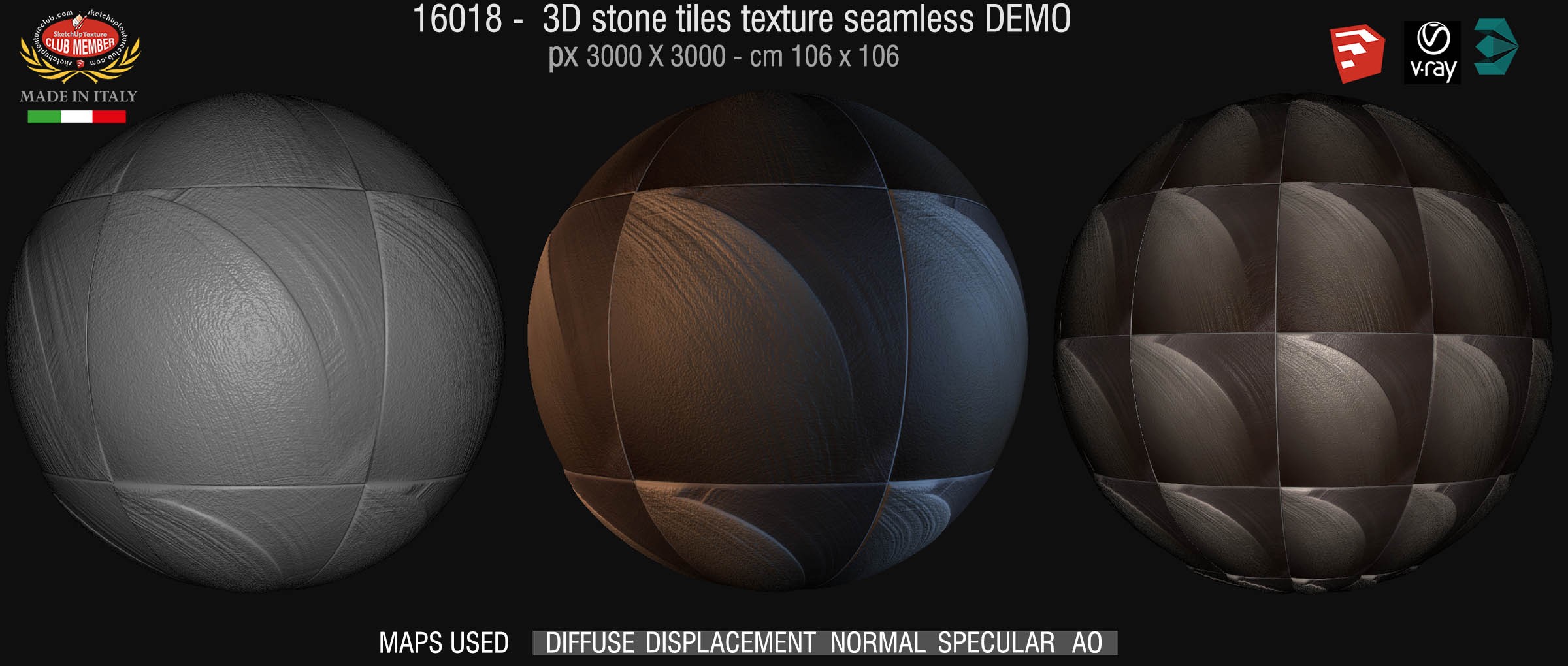 16018 3d stone wall tiles texture seamless + maps DEMO