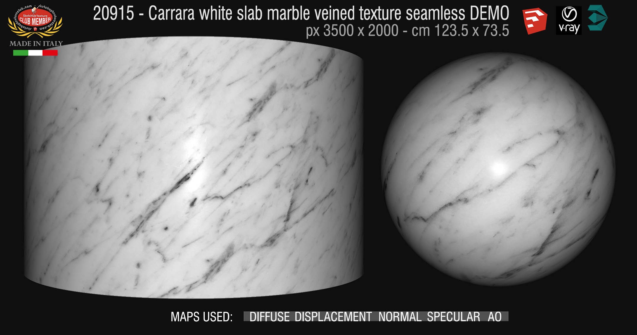 20915 Carrara white slab marble veined texture + maps DEMO