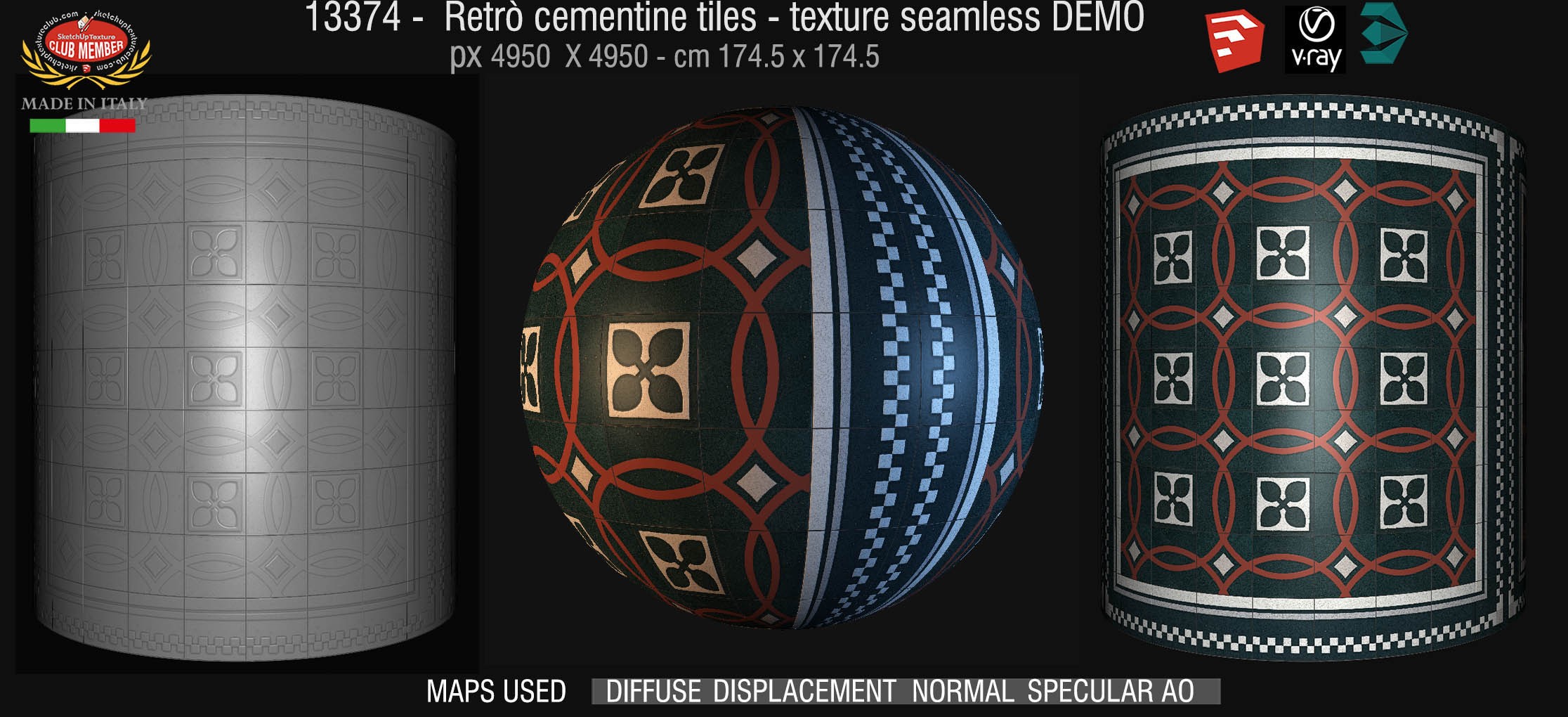 13374 retrò cementine tiles - texture seamless + maps DEMO