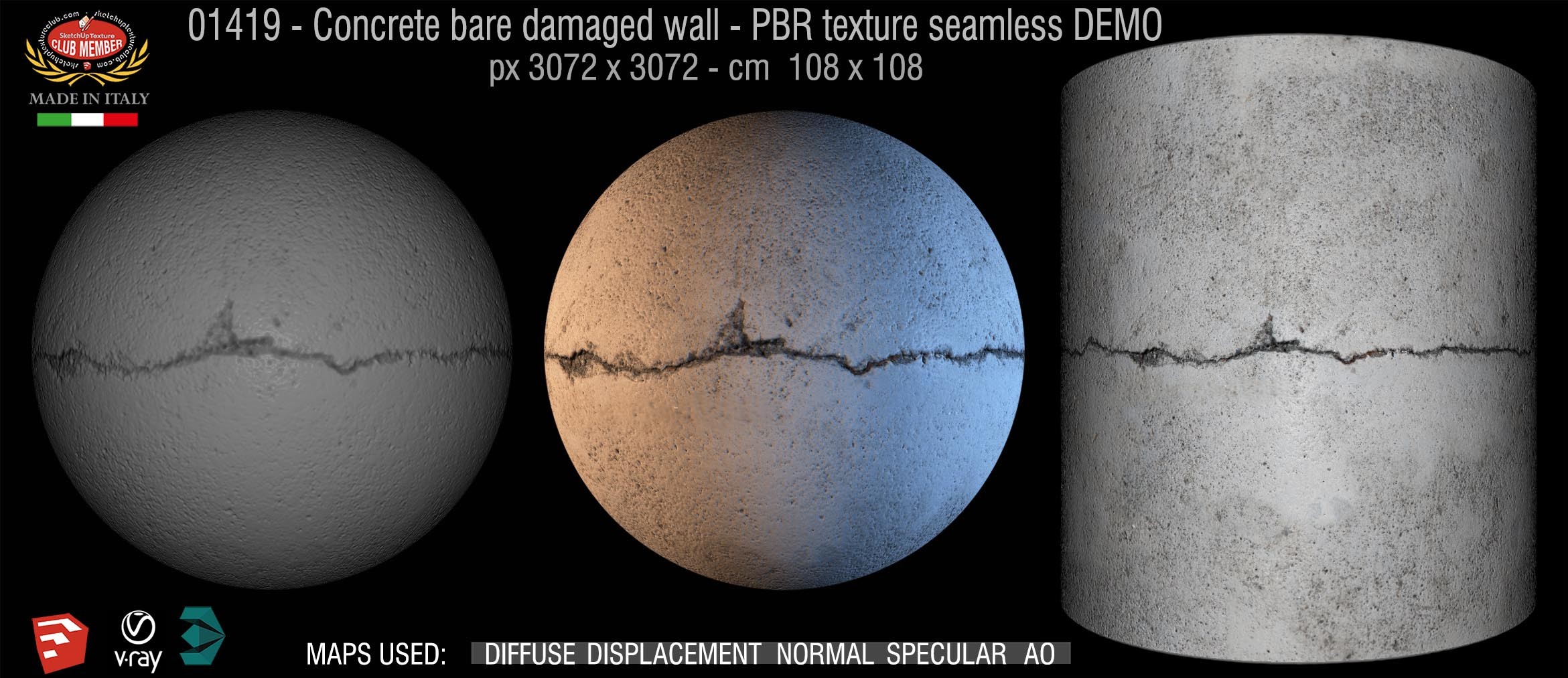 01419 Concrete bare damaged wall texture seamless DEMO