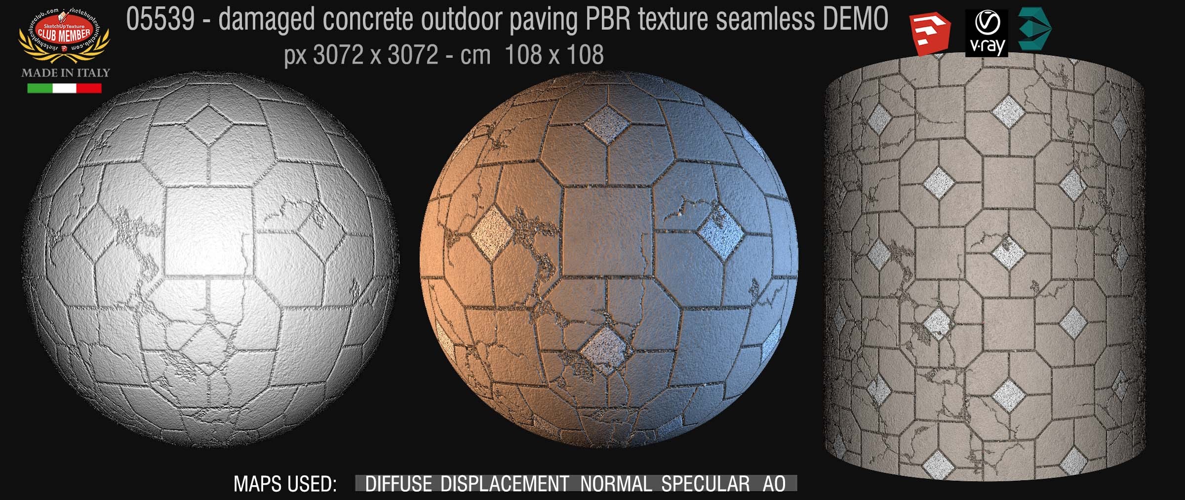 05539 Damaged concrete outdoor paving PBR texture seamless DEMO
