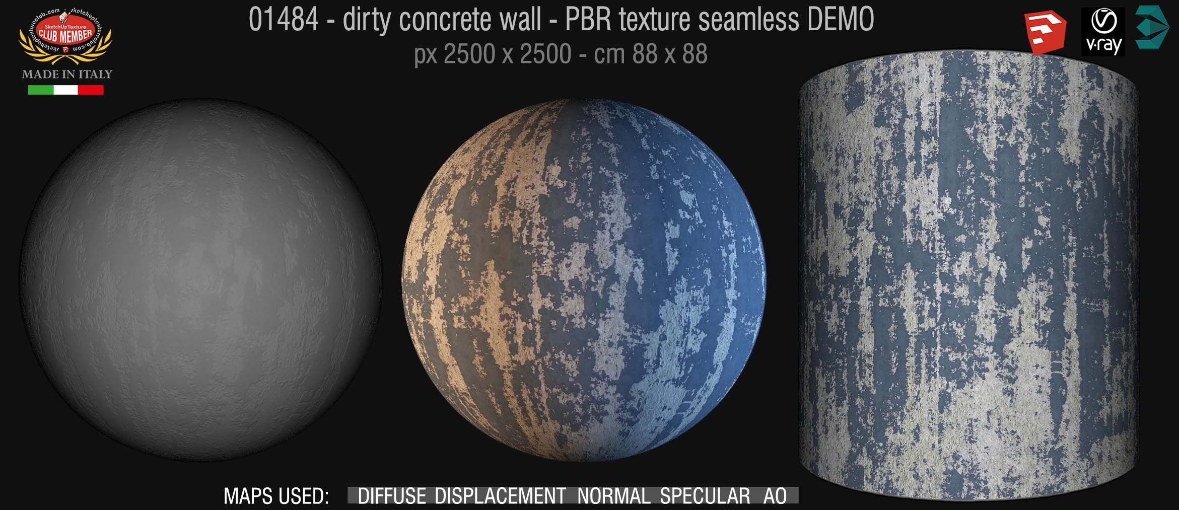 01484 Concrete bare dirty wall PBR texture seamless DEMO