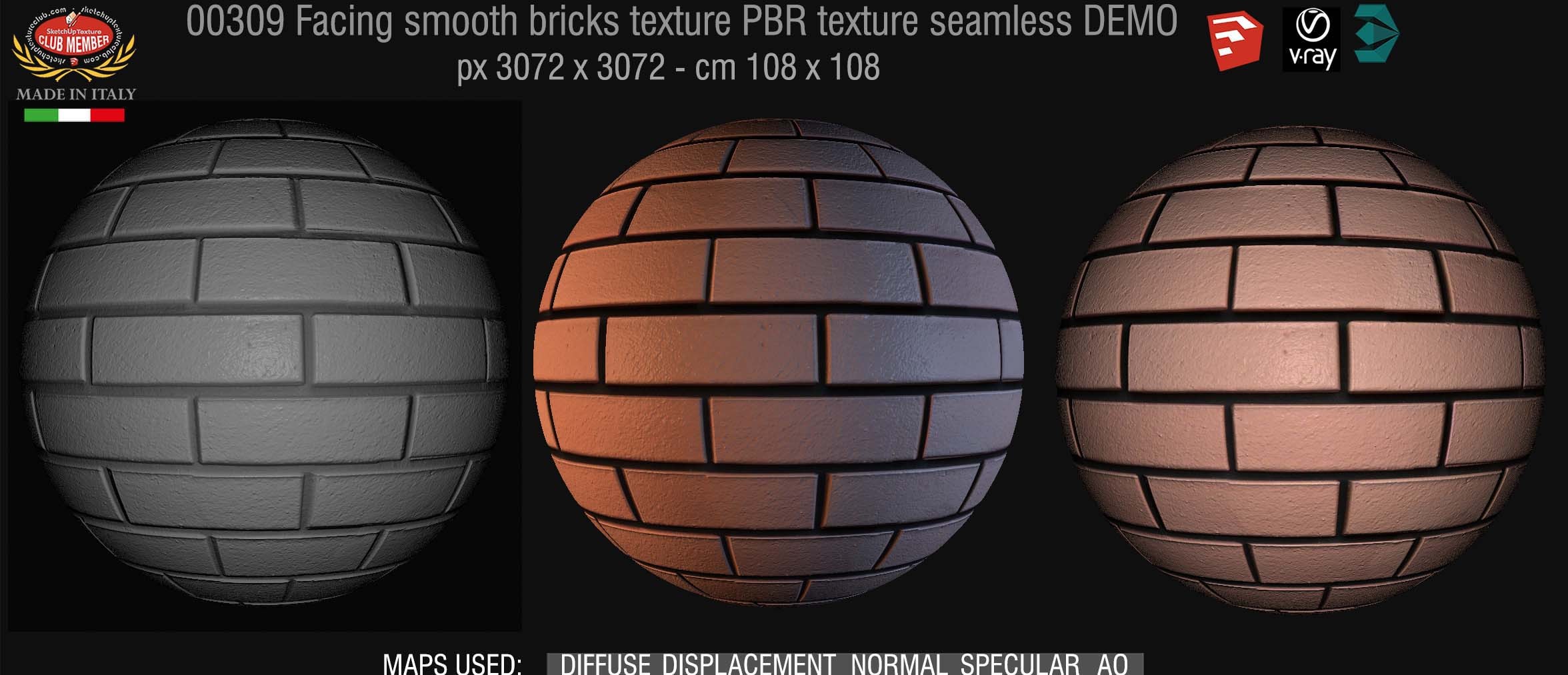 00309 Facing smooth bricks PBR texture seamless DEMO
