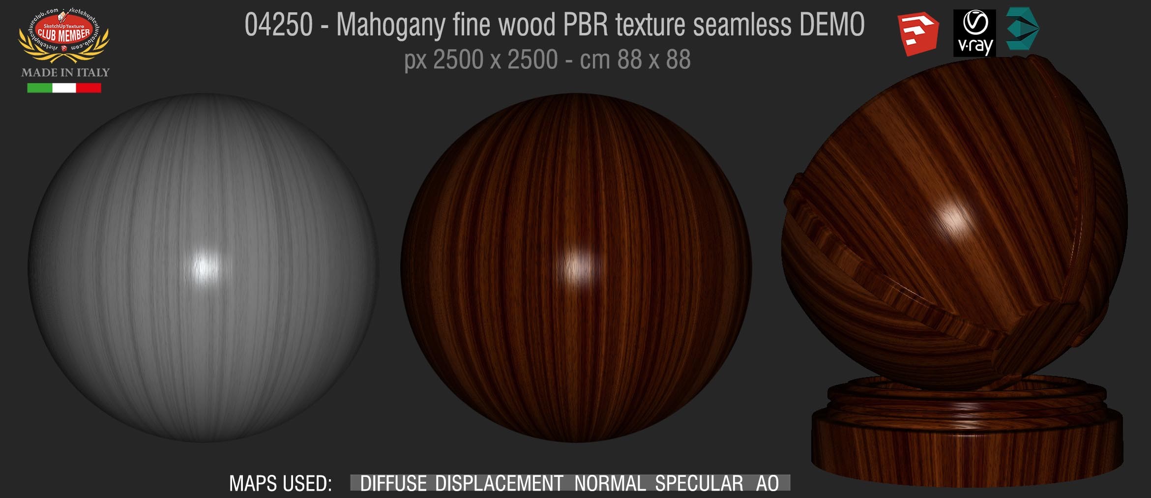 04250 Mahogany fine wood PBR texture seamless DEMO