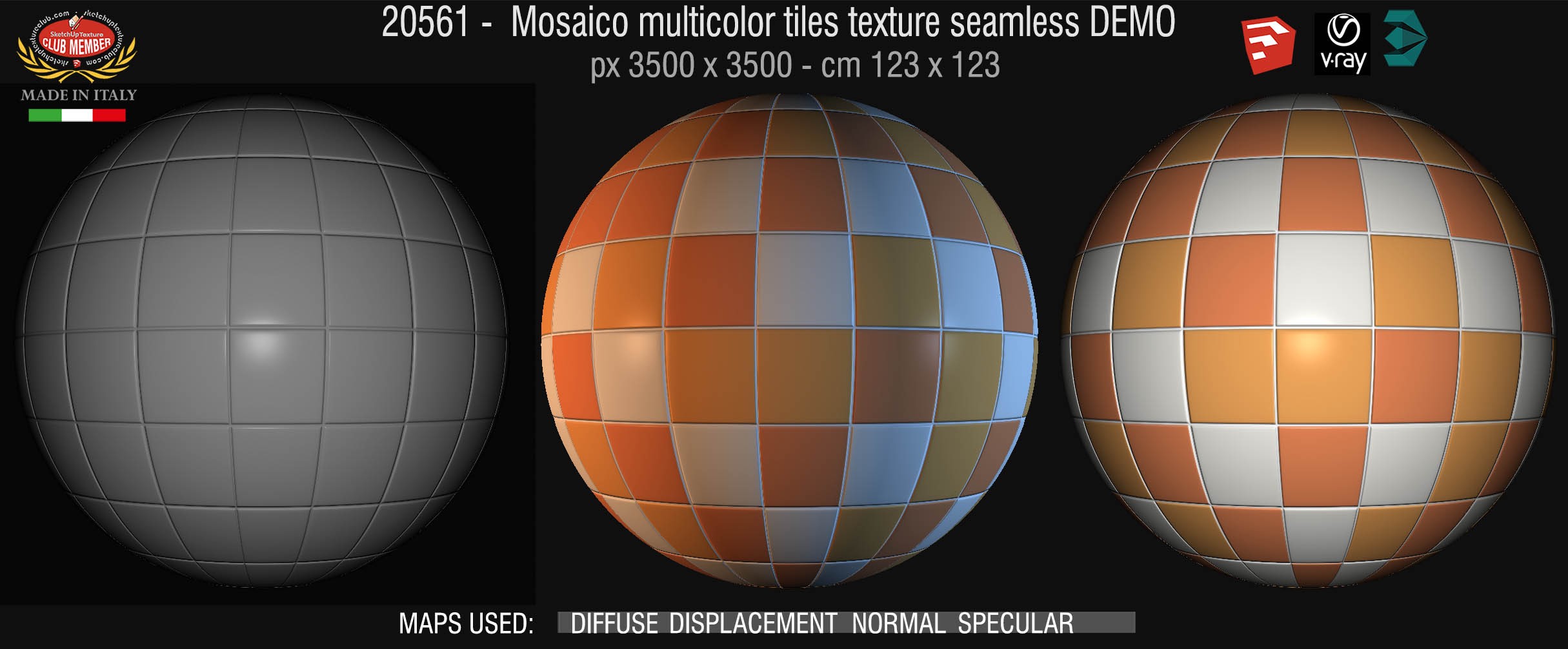 20561 Mosaic multicolor tiles texture + maps DEMO
