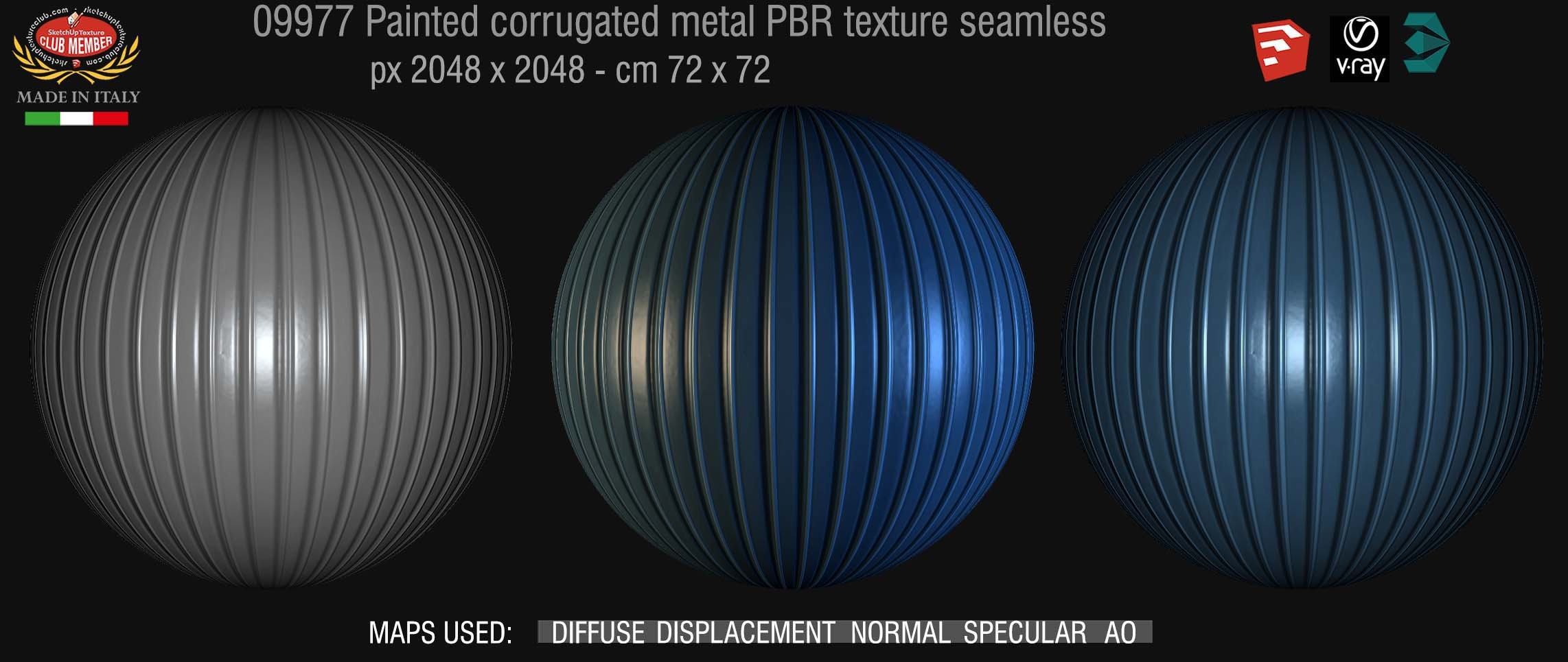 09977 Painted corrugated metal PBR texture seamless DEMO