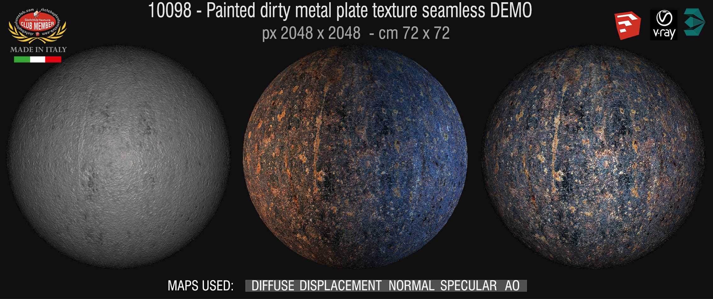 10098 HR Painted dirty metal texture seamless + maps DEMO