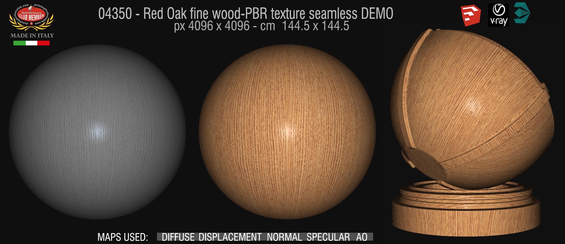 04350 Red Oak fine wood-PBR texture seamless DEMO