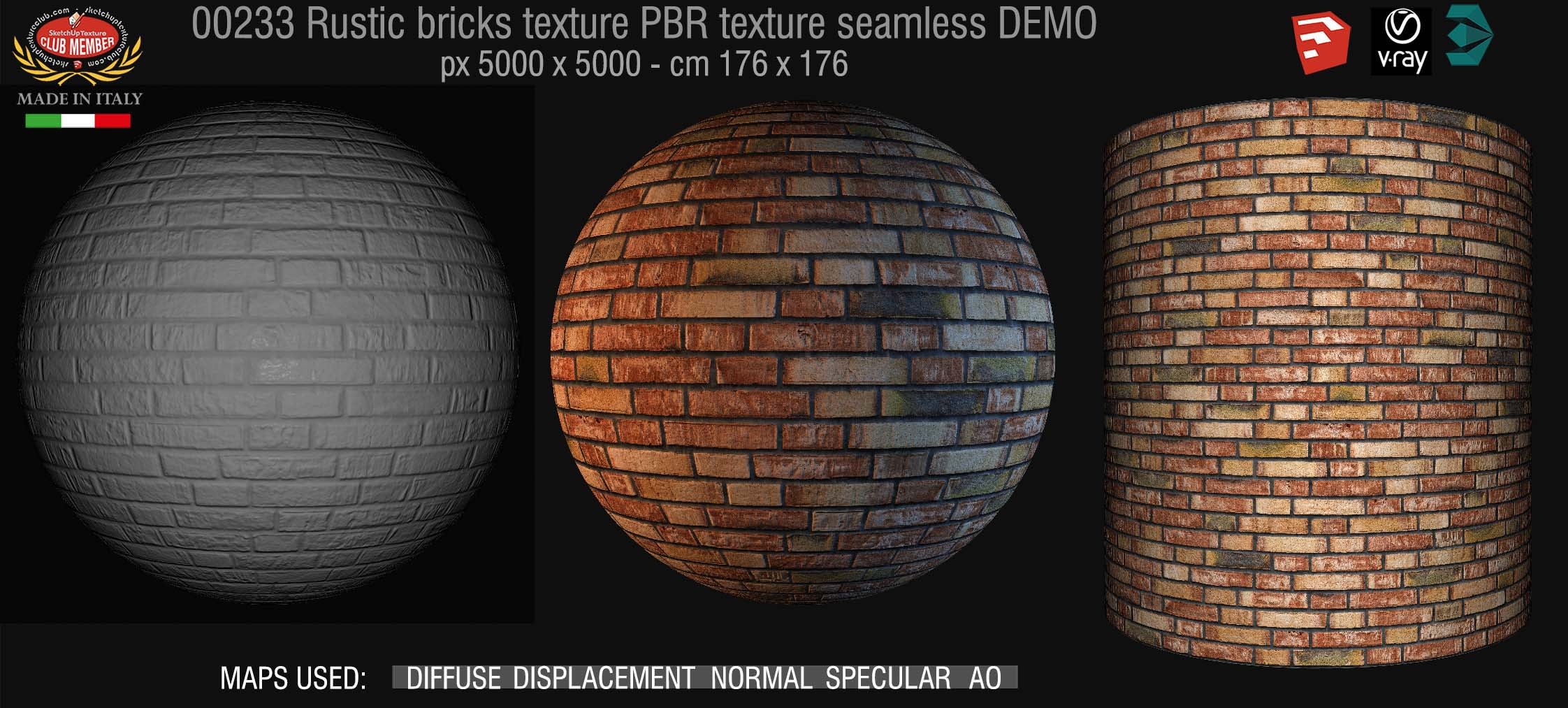 00233 Rustic bricks PBR texture seamless