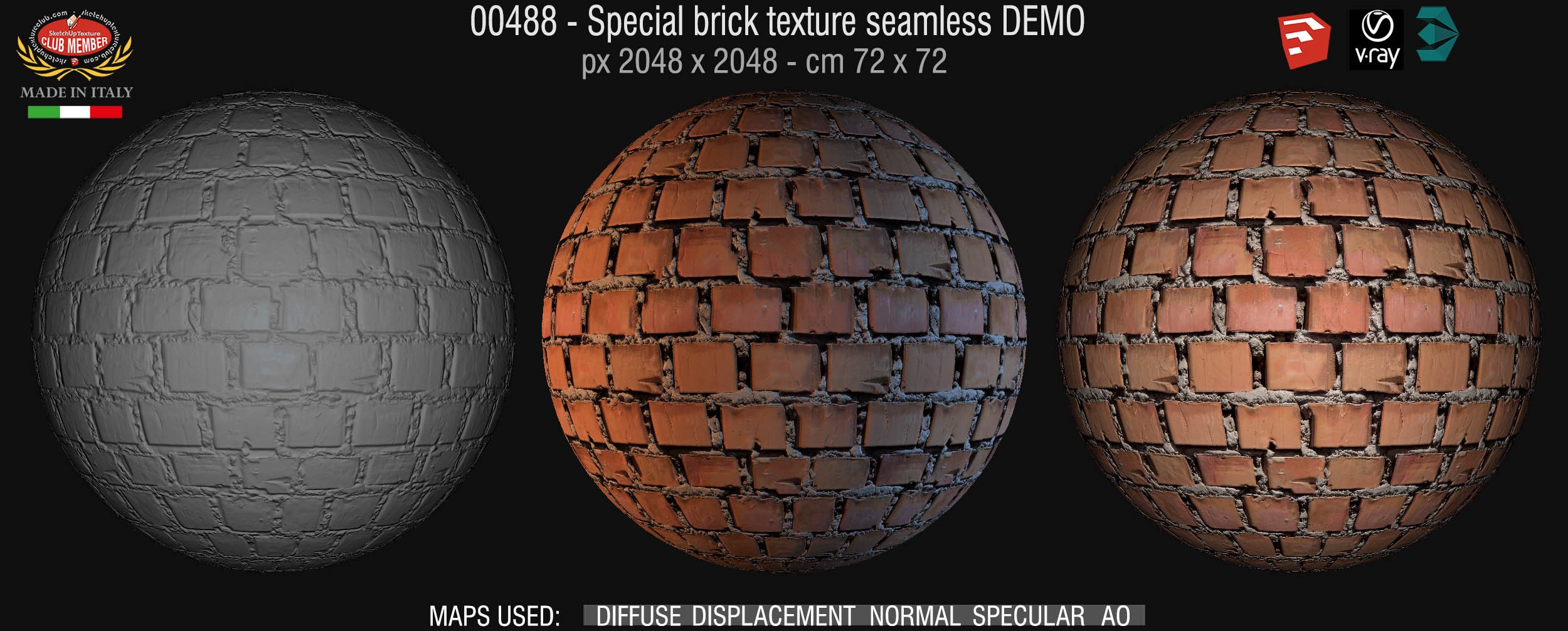00488 Special brick texture seamless + maps DEMO