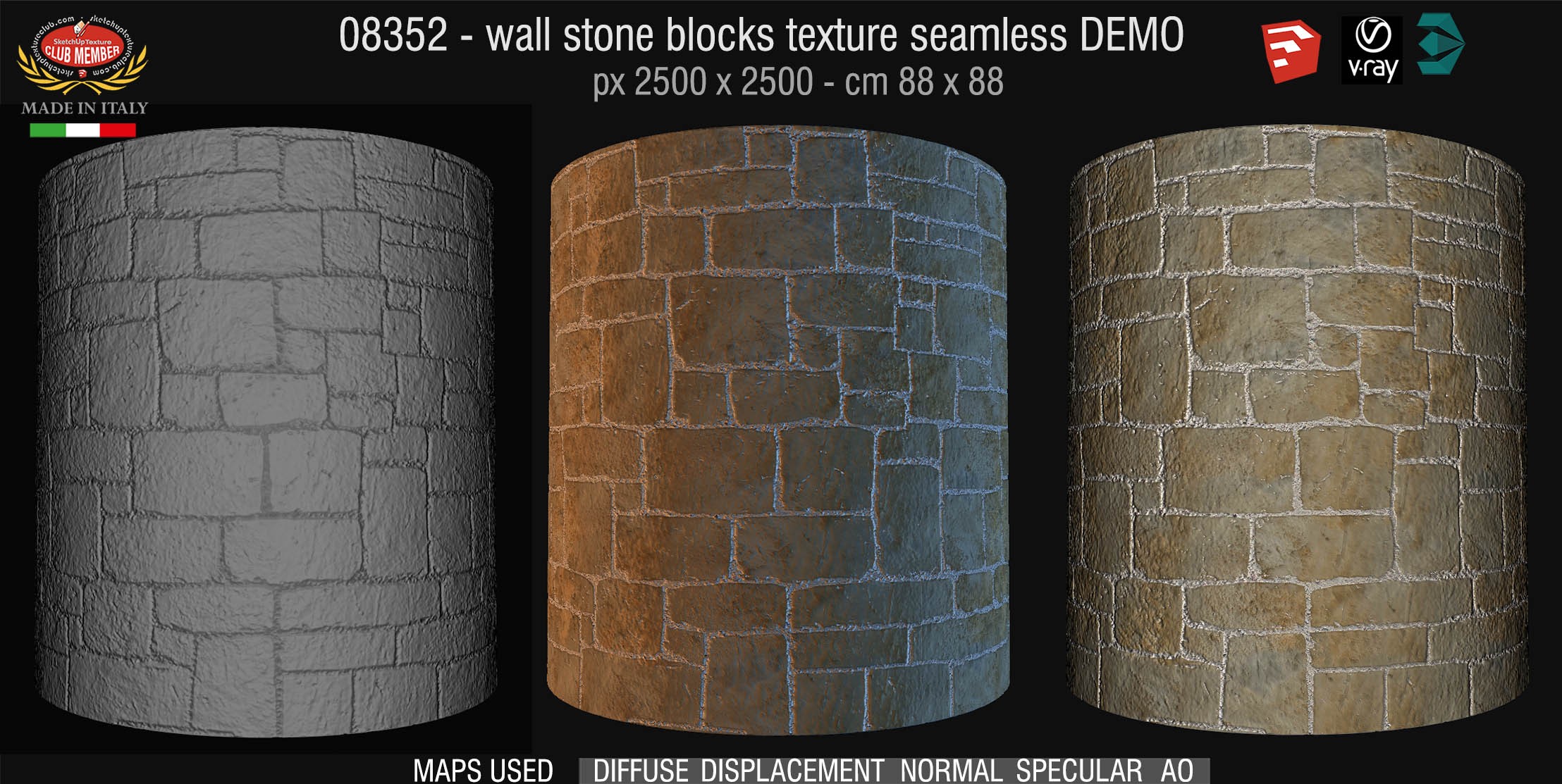 08352 HR Wall stone with regular blocks texture + maps DEMO