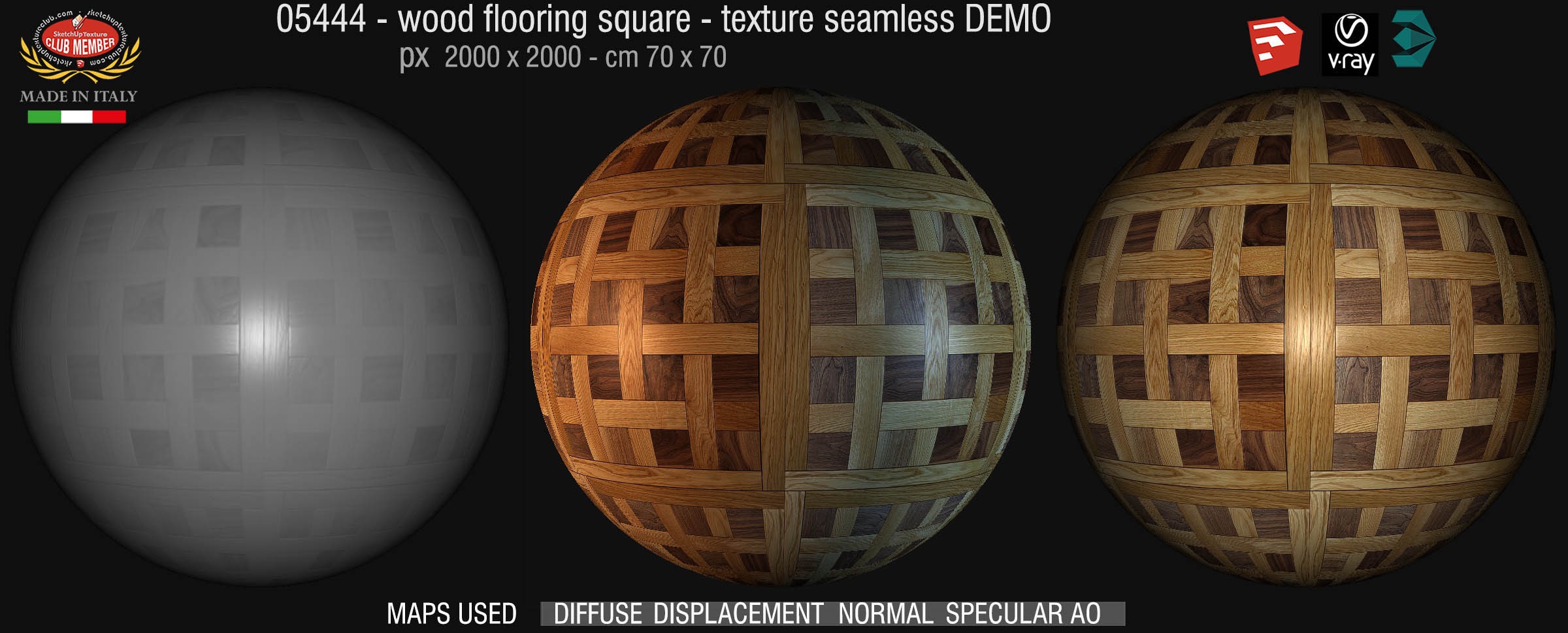 05444 Wood flooring square texture seamless + maps DEMO