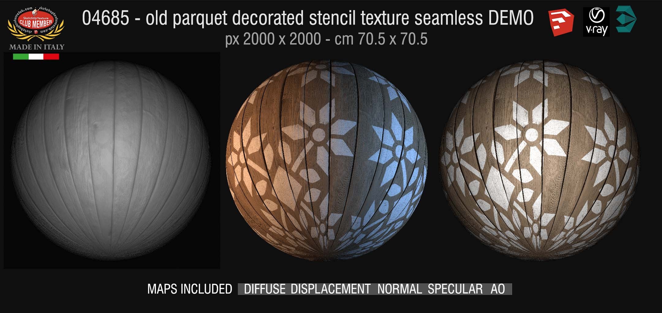 04685 HR  Parquet decorated stencil texture seamless + maps DEMO