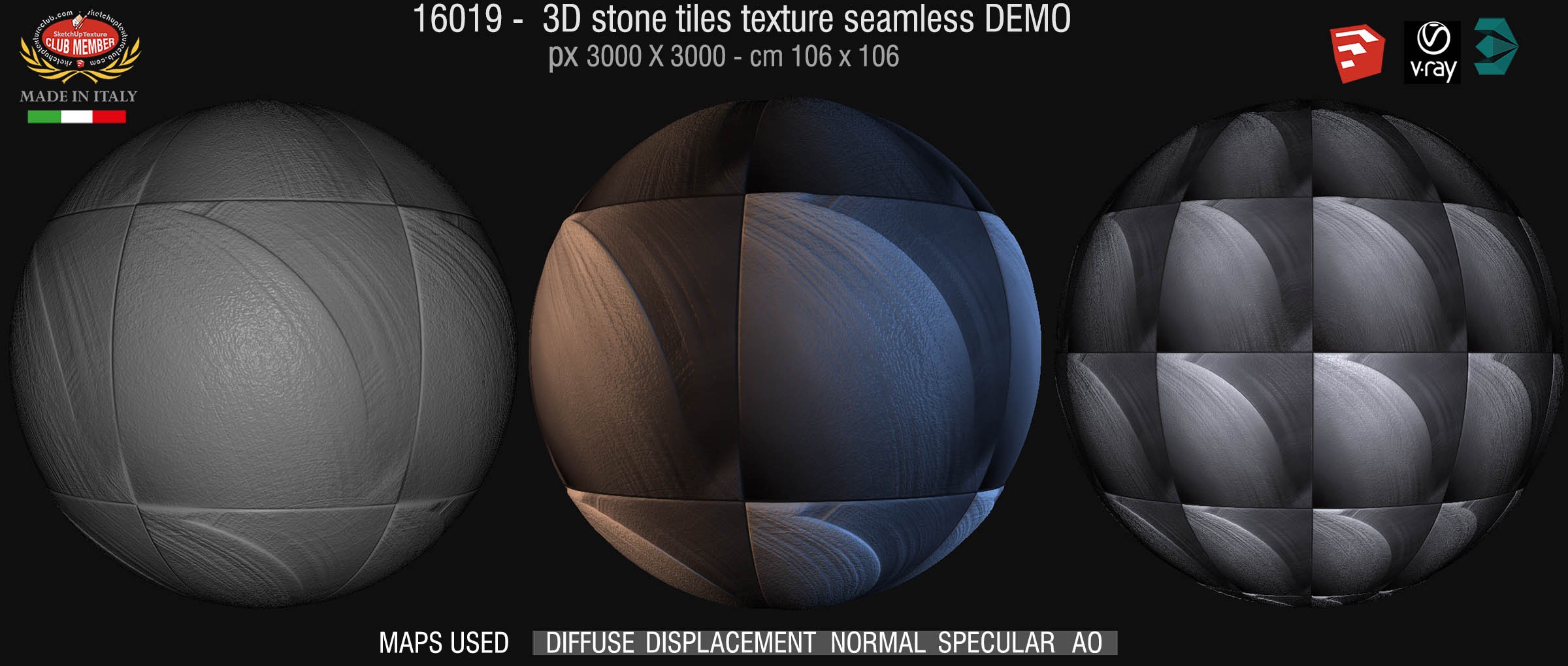 16019 3d stone wall tiles texture seamless + maps DEMO