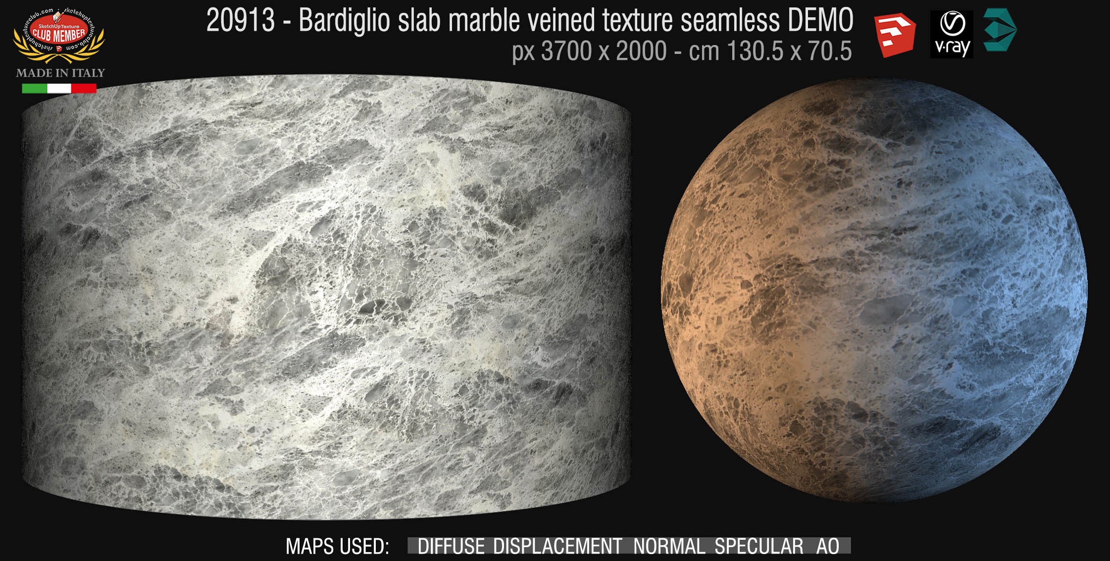 20916 Bardiglio slab marble texture + maps DEMO