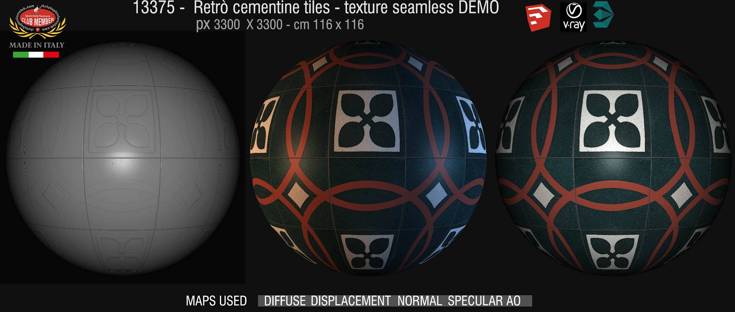 13375 retrò cementine tiles - texture seamless + maps DEMO