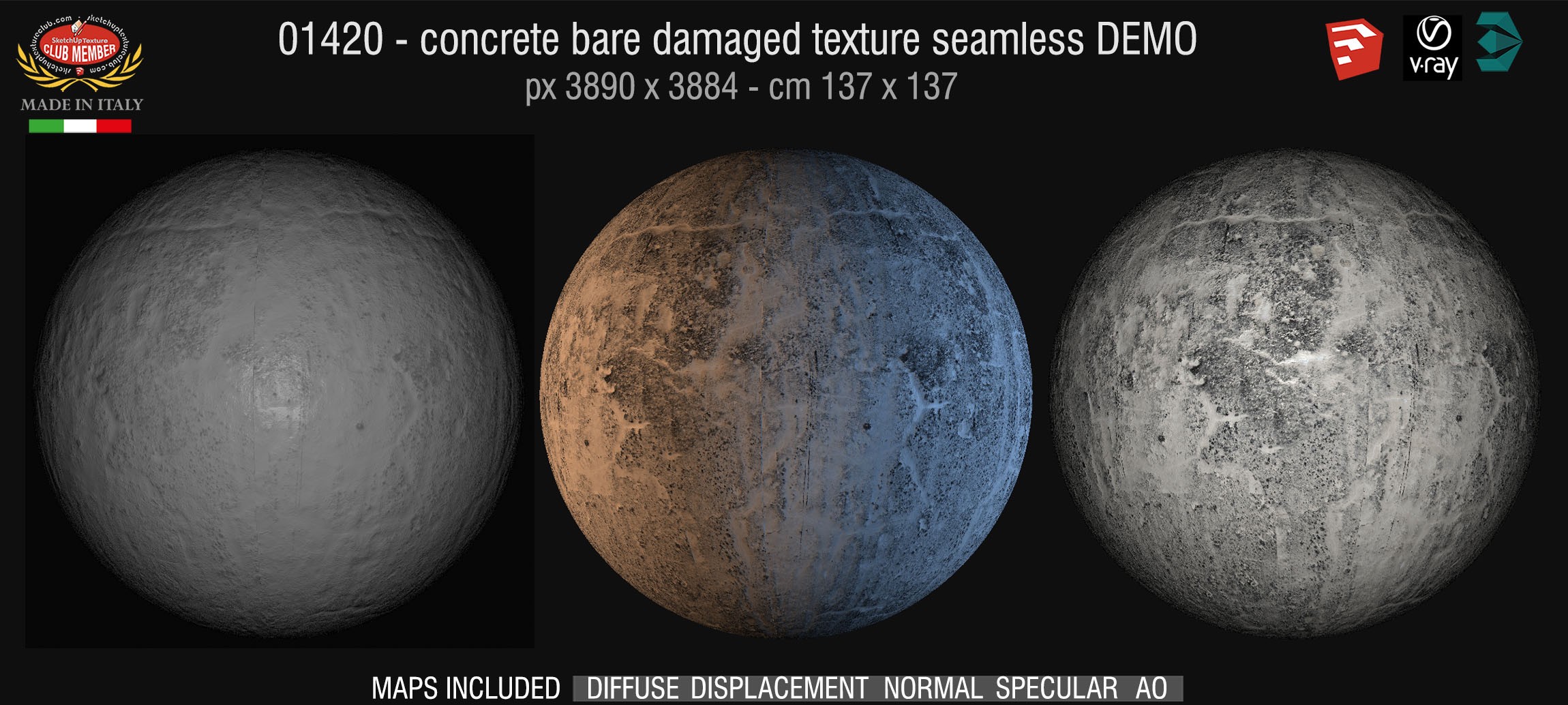 01420 HR Concrete bare damaged texture seamless + maps DEMO
